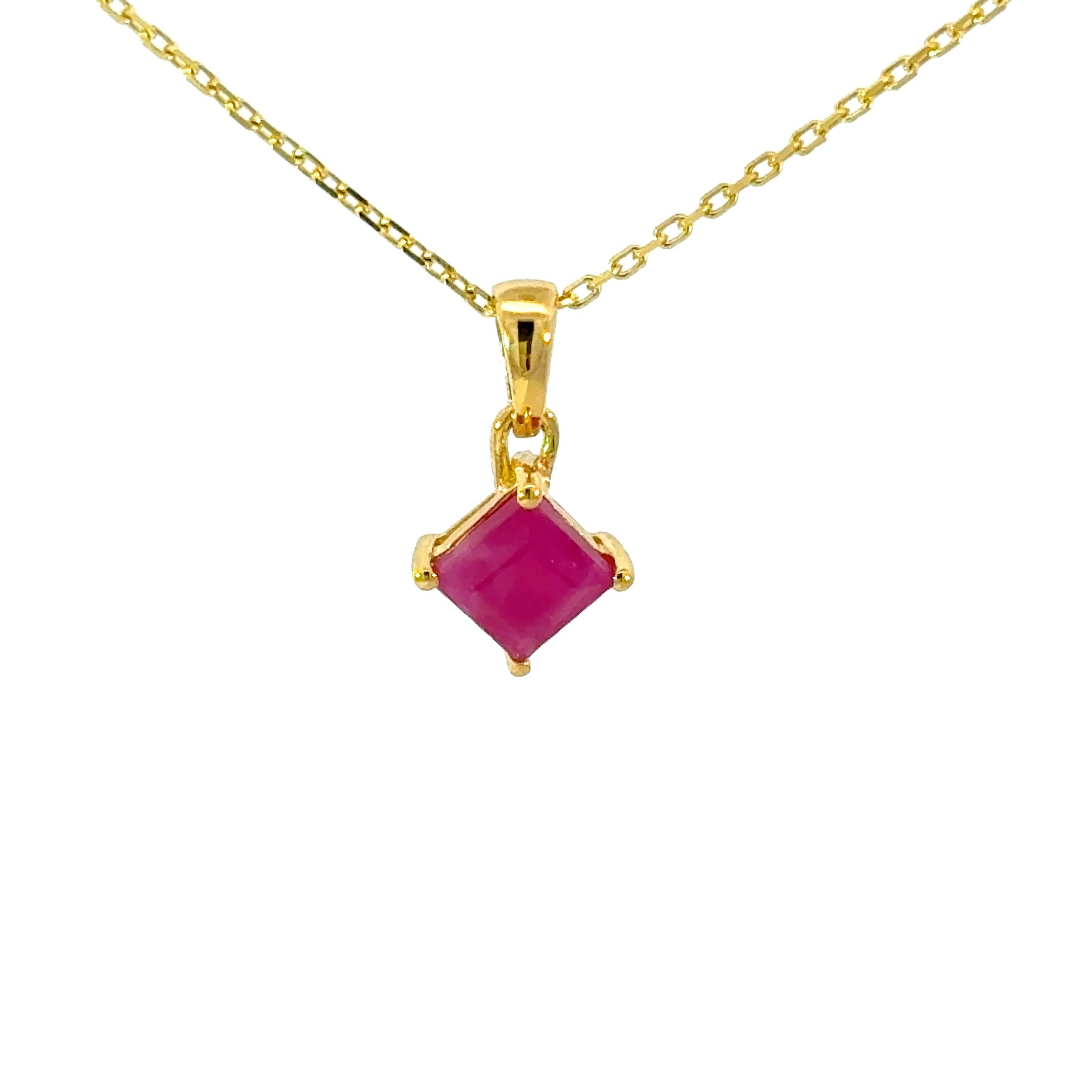 Square Cut Ruby Pendant Necklace in Vermeil