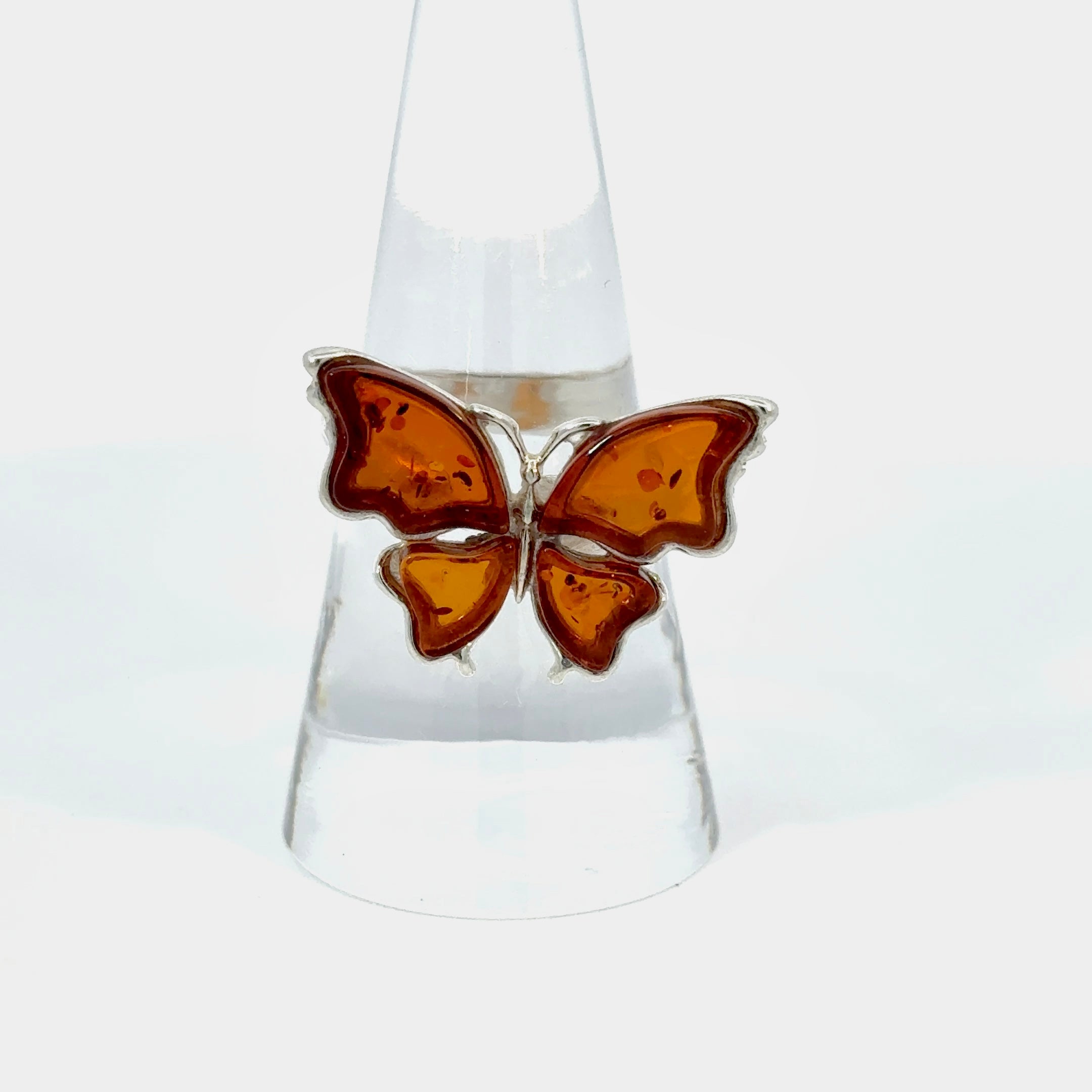 Amber Butterfly Ring set in Sterling Silver