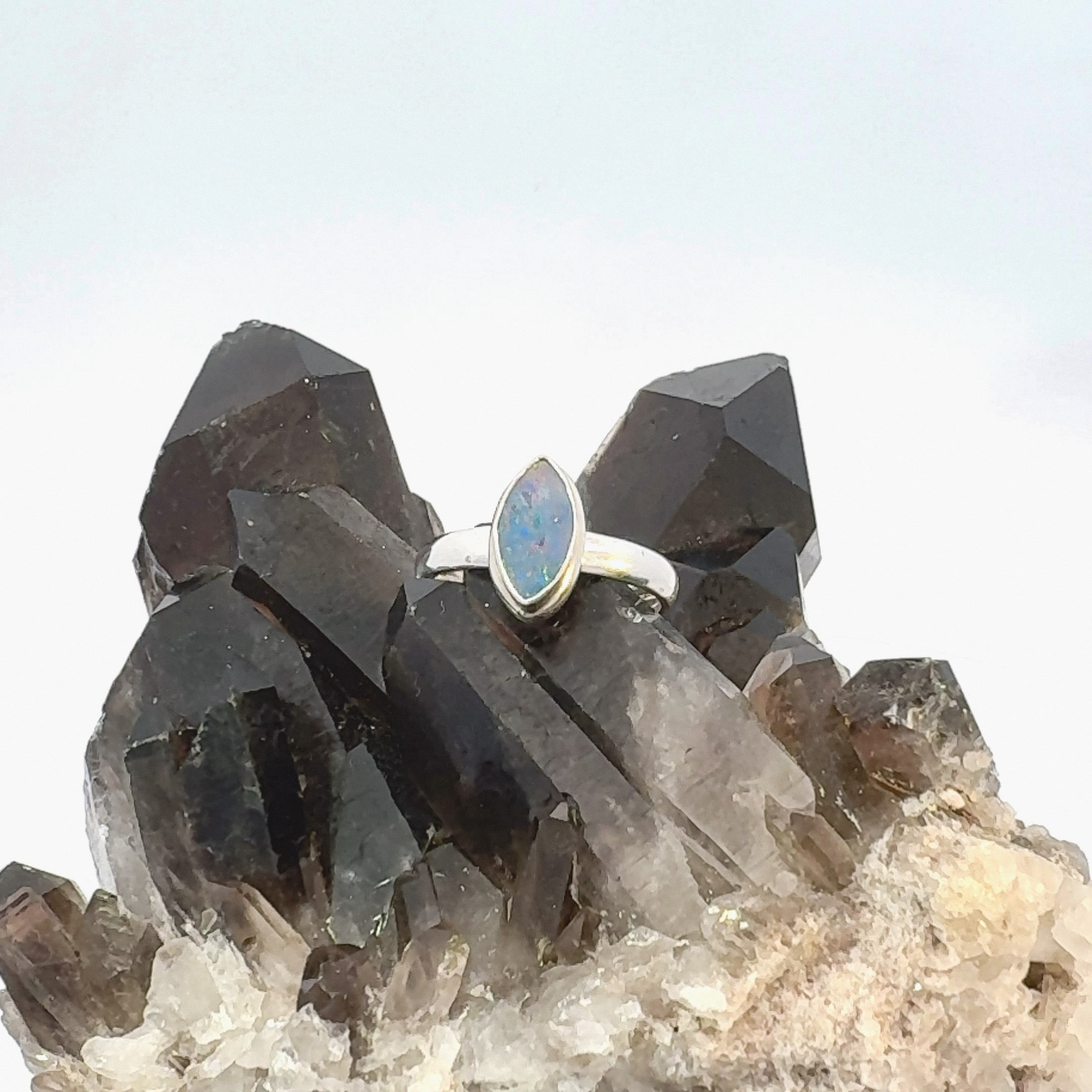 Marquise Shaped Australian Opal Ring in Sterling Silver