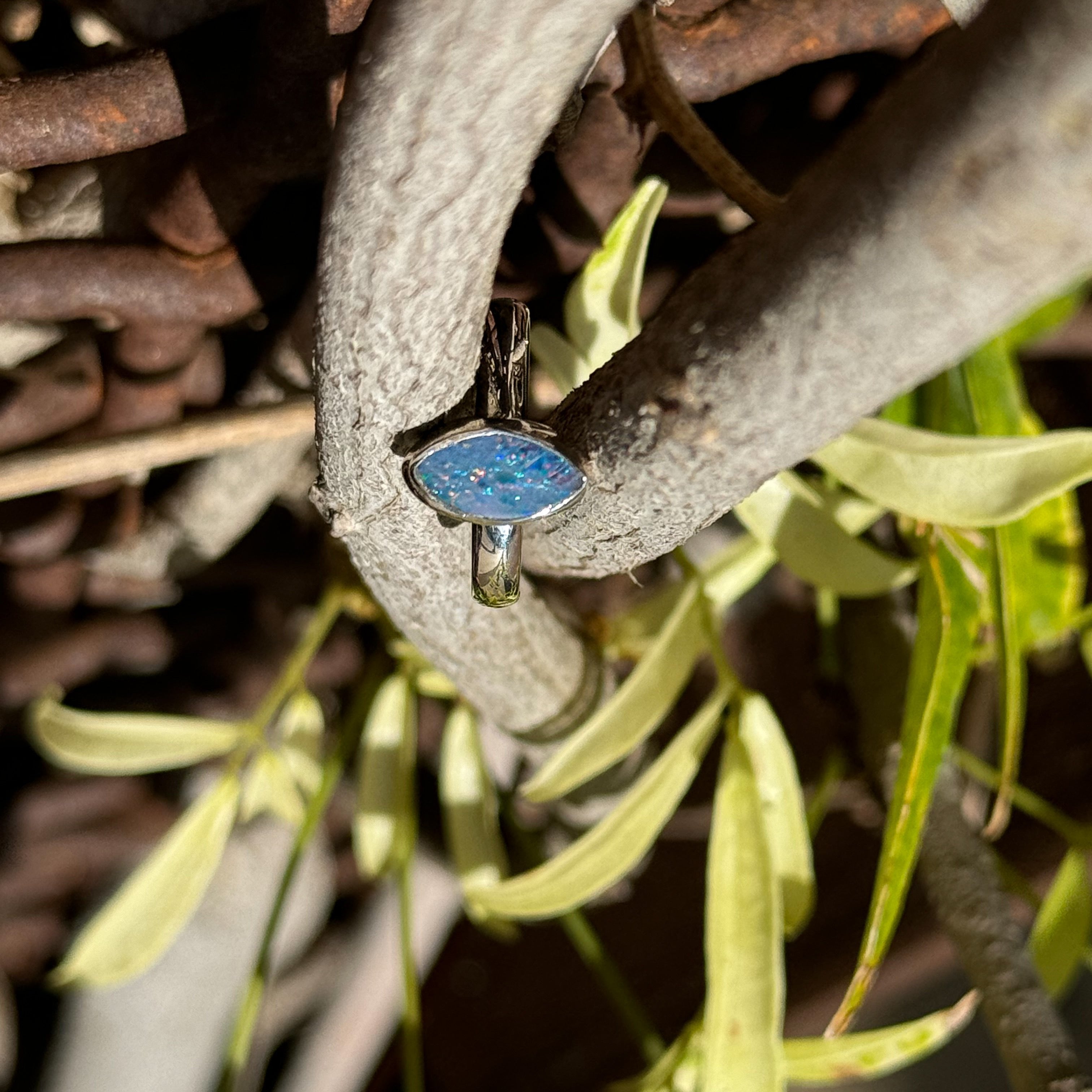 Marquise Shaped Australian Opal Ring in Sterling Silver