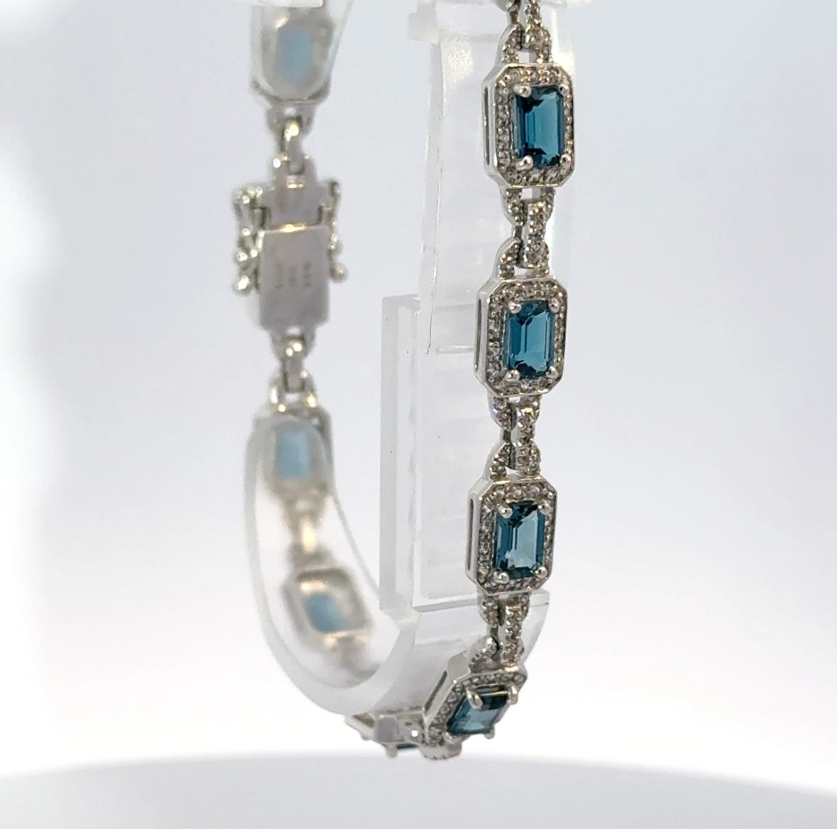 London Blue Topaz and White Zircon Bracelet set in Sterling Silver