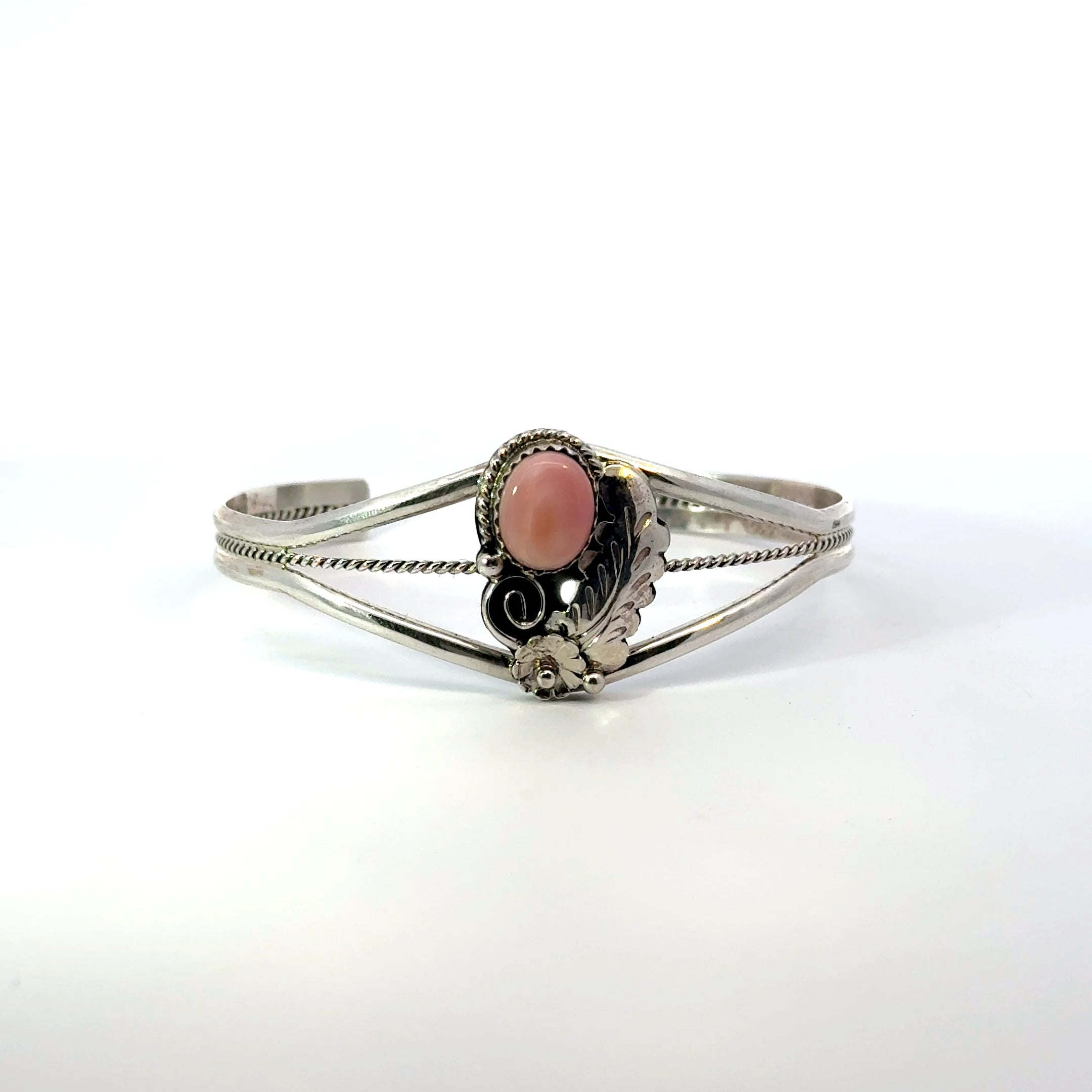 Pink Opal Cuff Bracelet in Sterling Silver