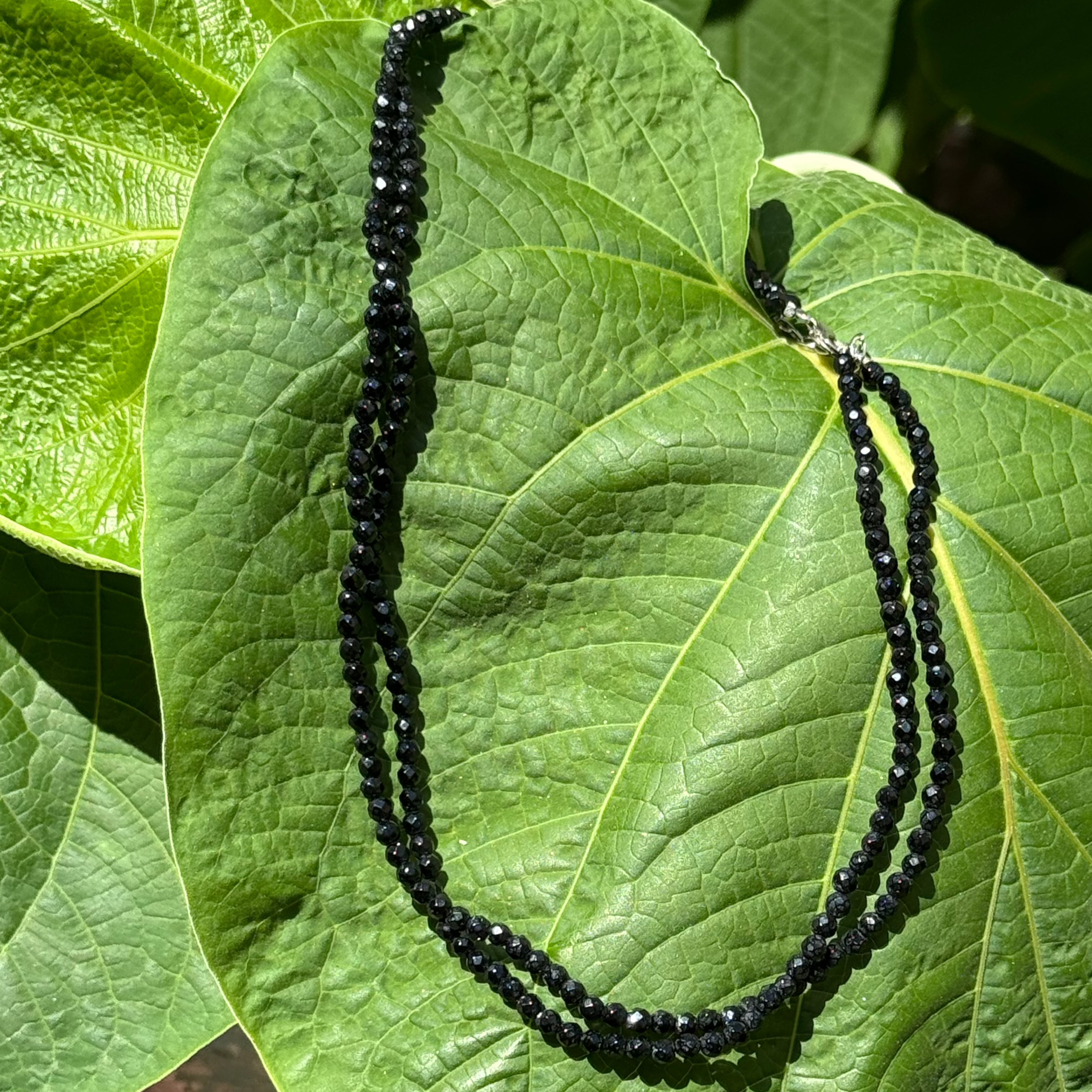 Vintage Black Spinel Necklace in Sterling Silver