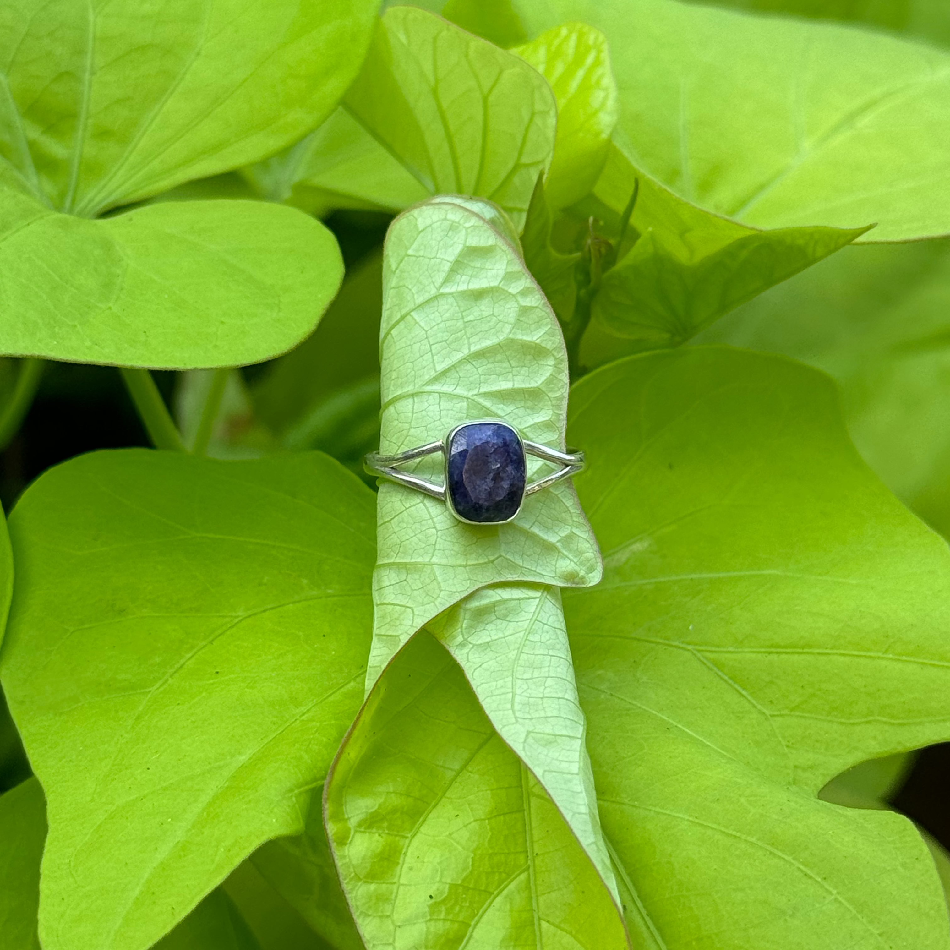 Rectangle Cut Blue Sapphire Ring in Sterling Silver