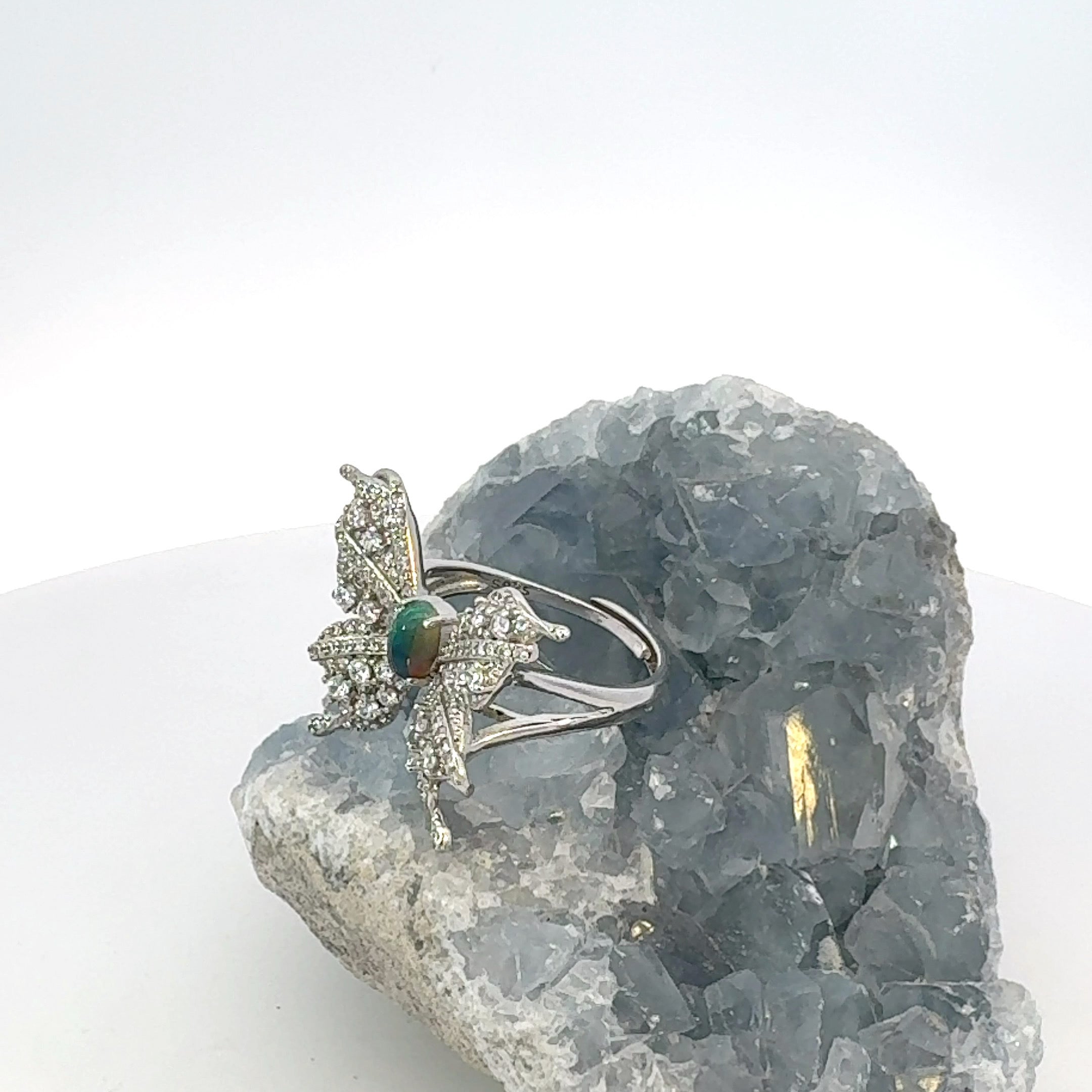 Butterfly Opal and CZ Ring in Sterling Silver