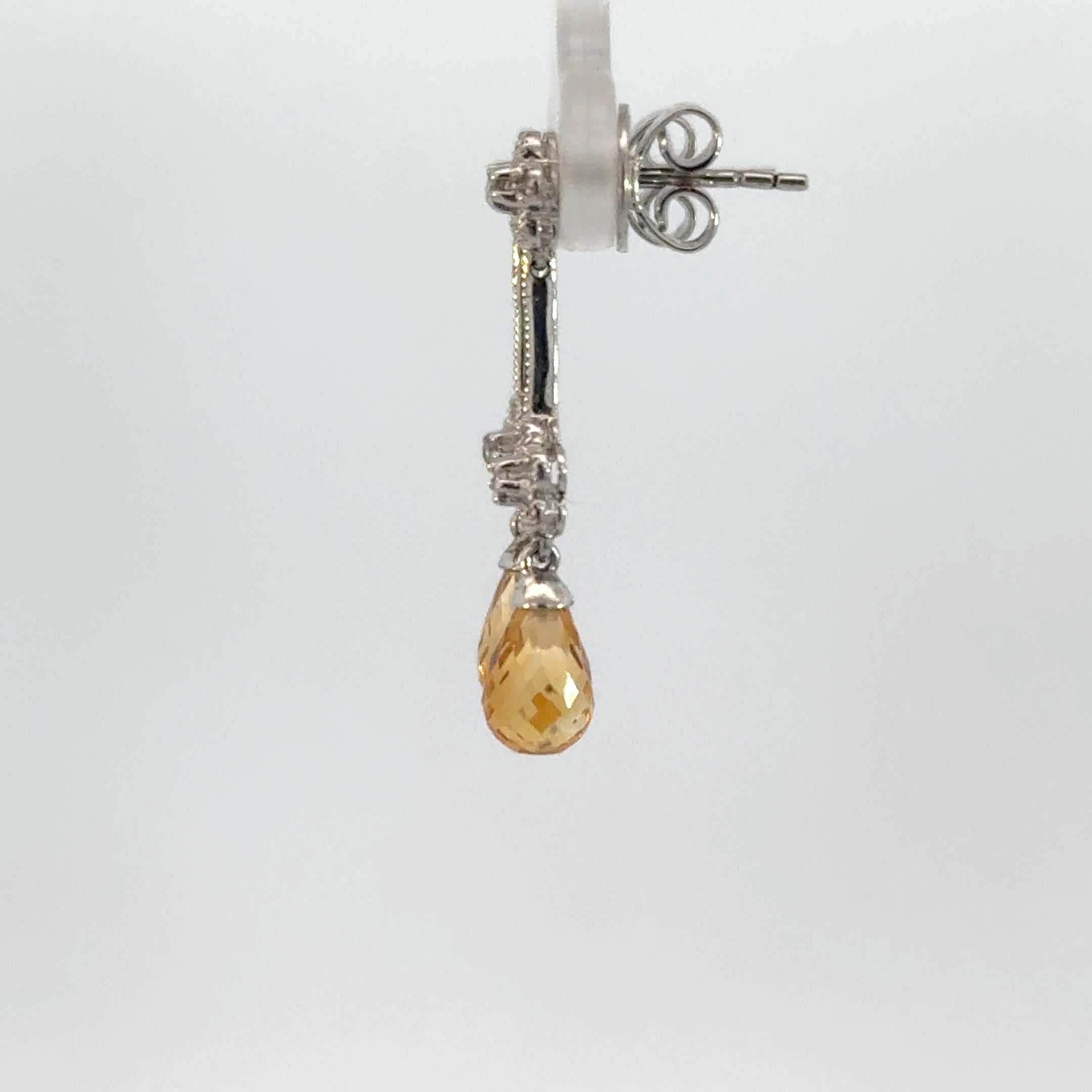 Citrine and Diamond Dangle Earrings in Sterling