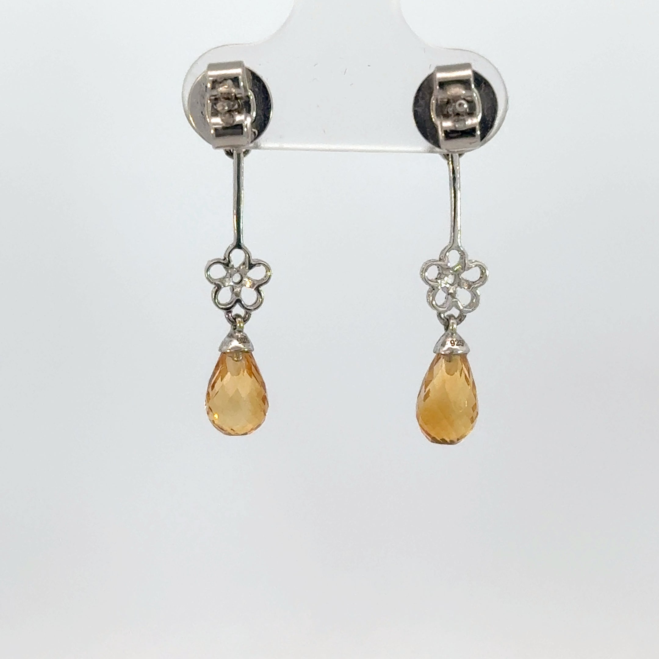 Citrine and Diamond Dangle Earrings in Sterling