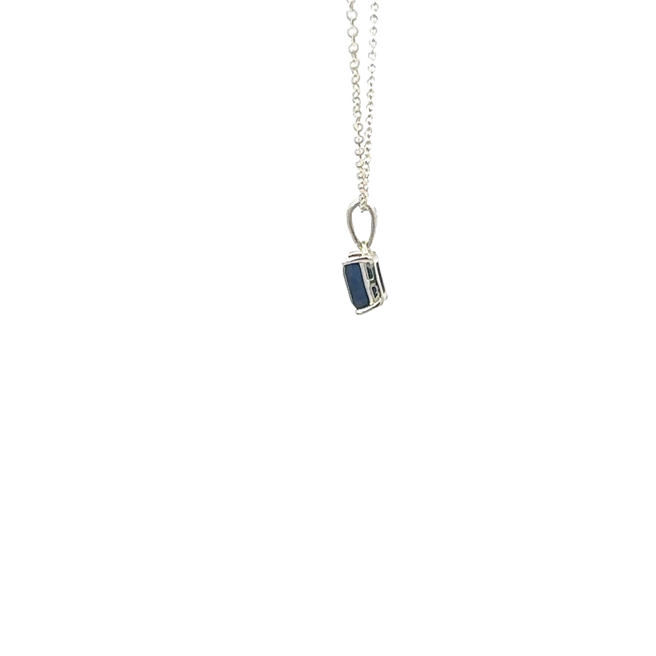 Emerald Cut Blue Sapphire Necklace in Sterling Silver