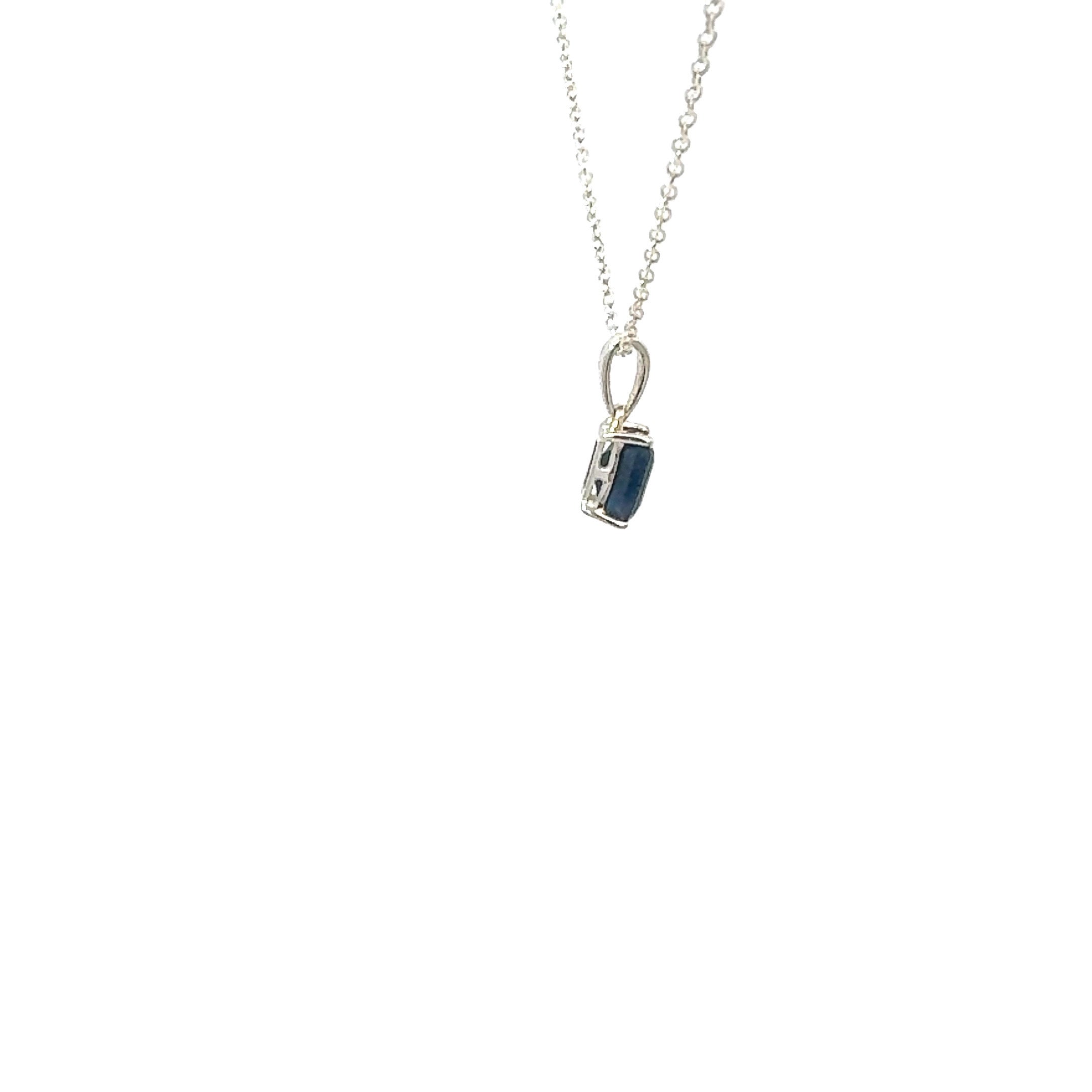 Emerald Cut Blue Sapphire Necklace in Sterling Silver