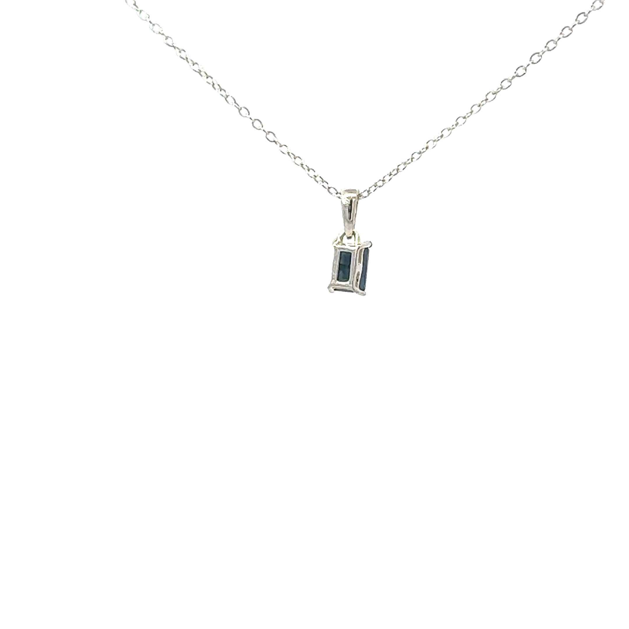 Emerald Cut Blue Sapphire Necklace in Sterling Silver