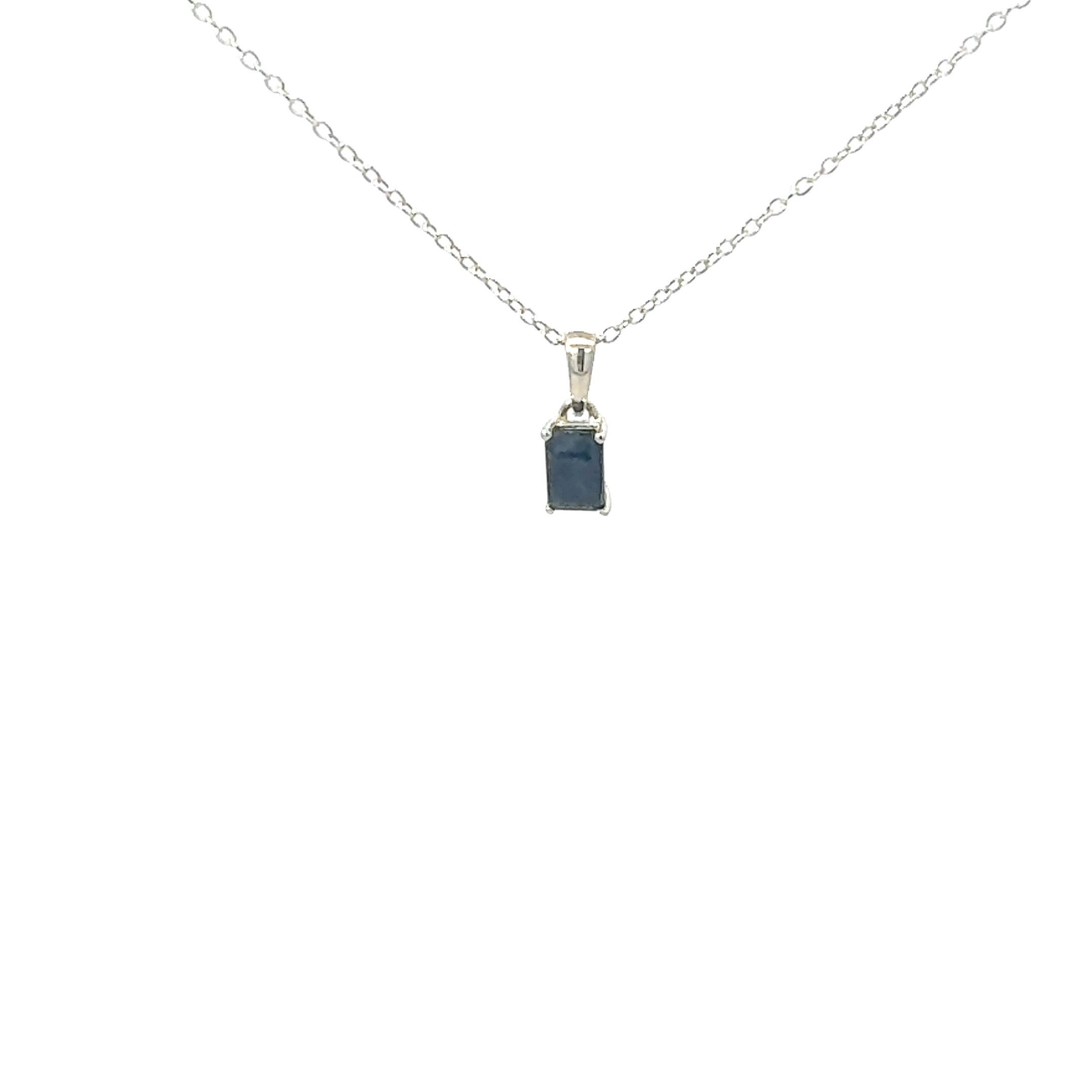 Emerald Cut Blue Sapphire Necklace in Sterling Silver