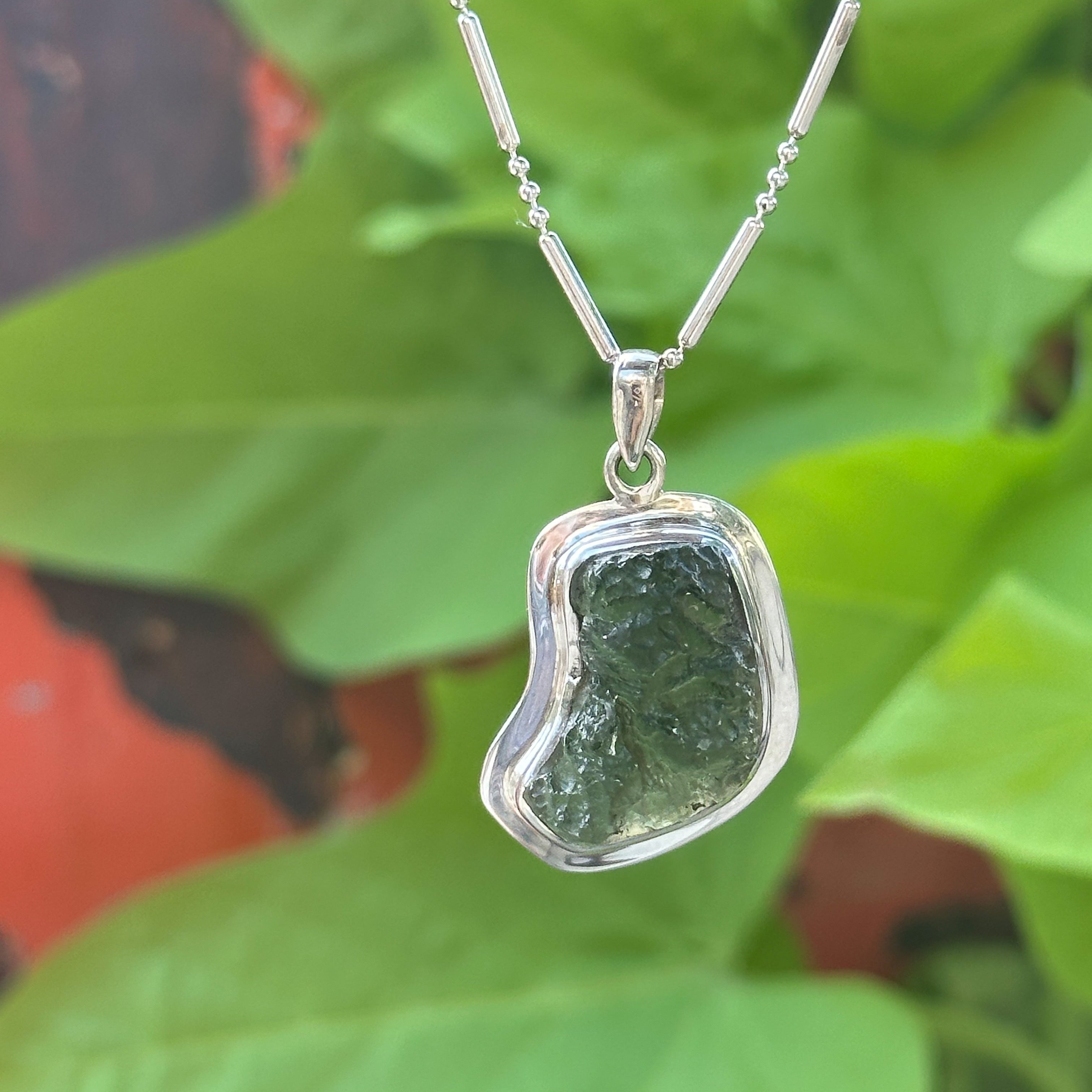 Freeform Moldavite Necklace in Sterling Silver