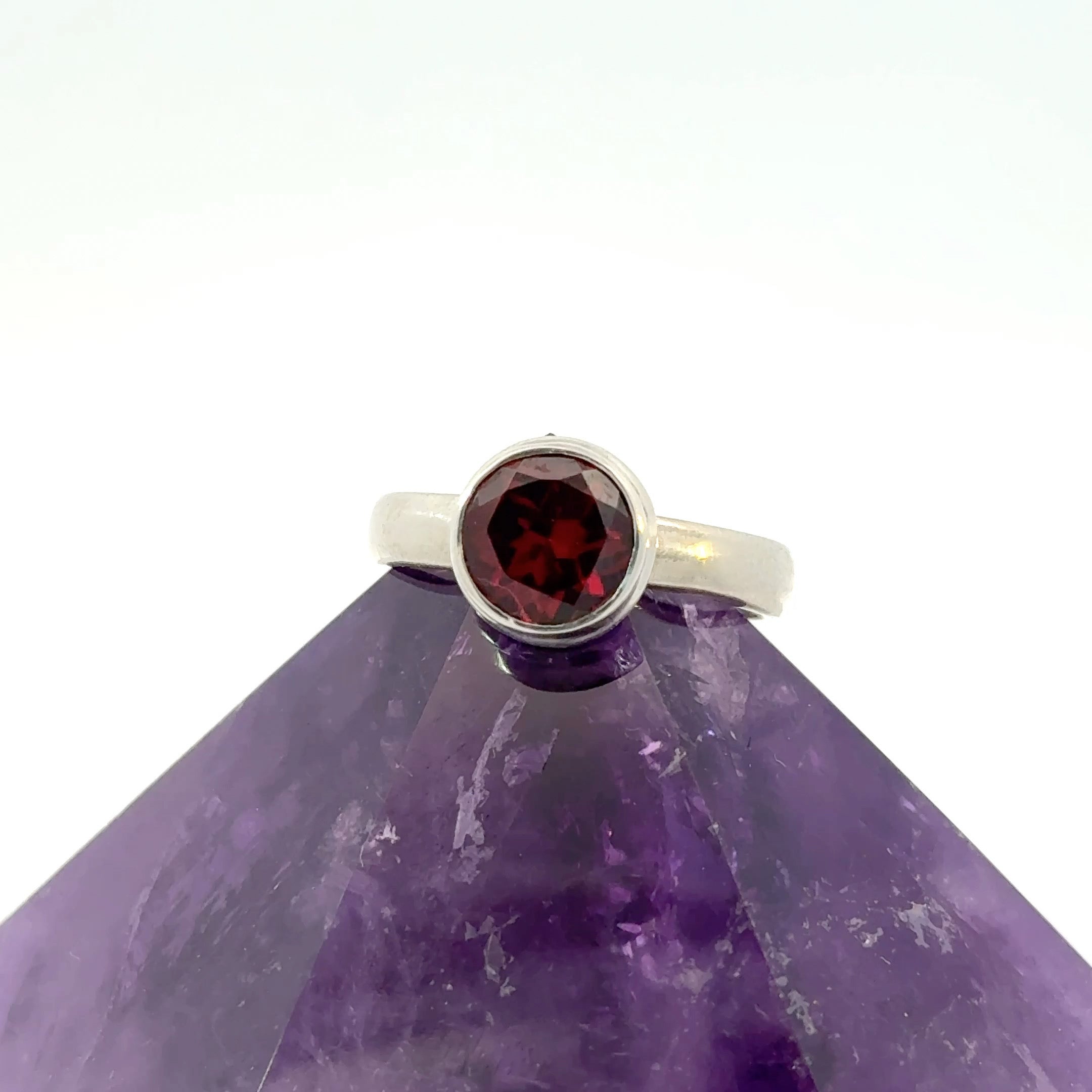 Round Cut Garnet Ring in Sterling Silver