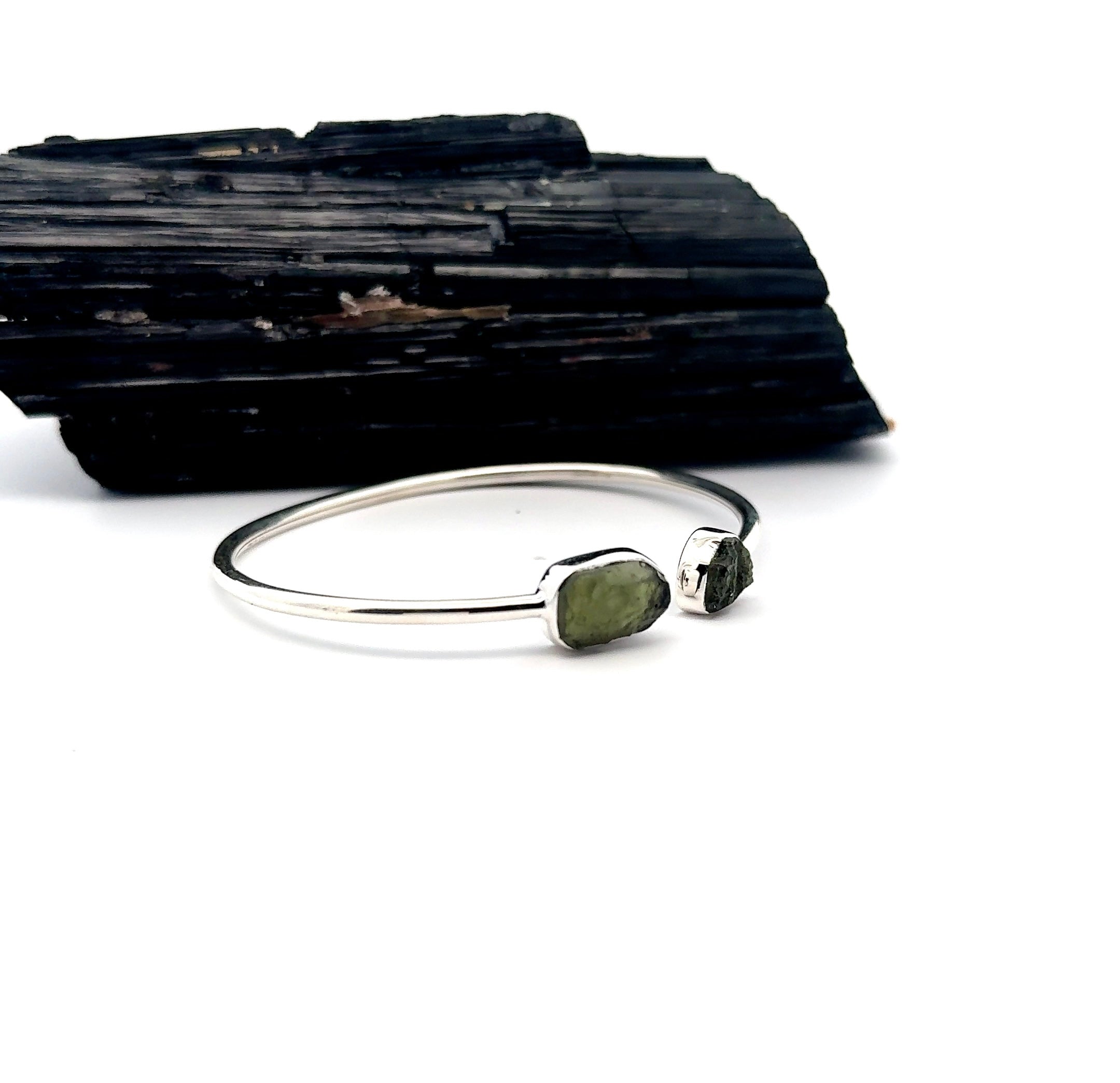 Freeform Moldavite Cuff Bracelet in Sterling Silver