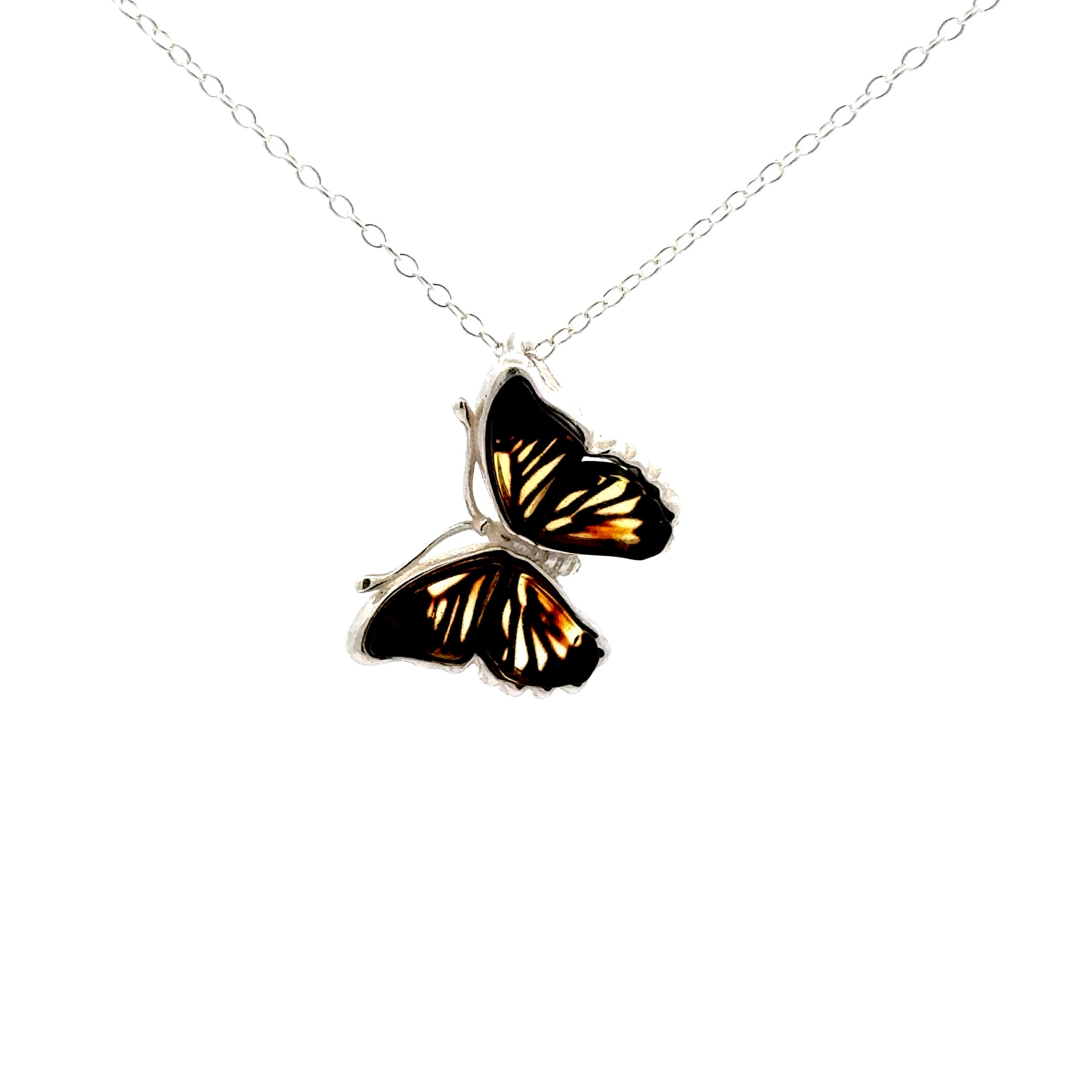 Amber Butterfly Sterling Silver Necklace