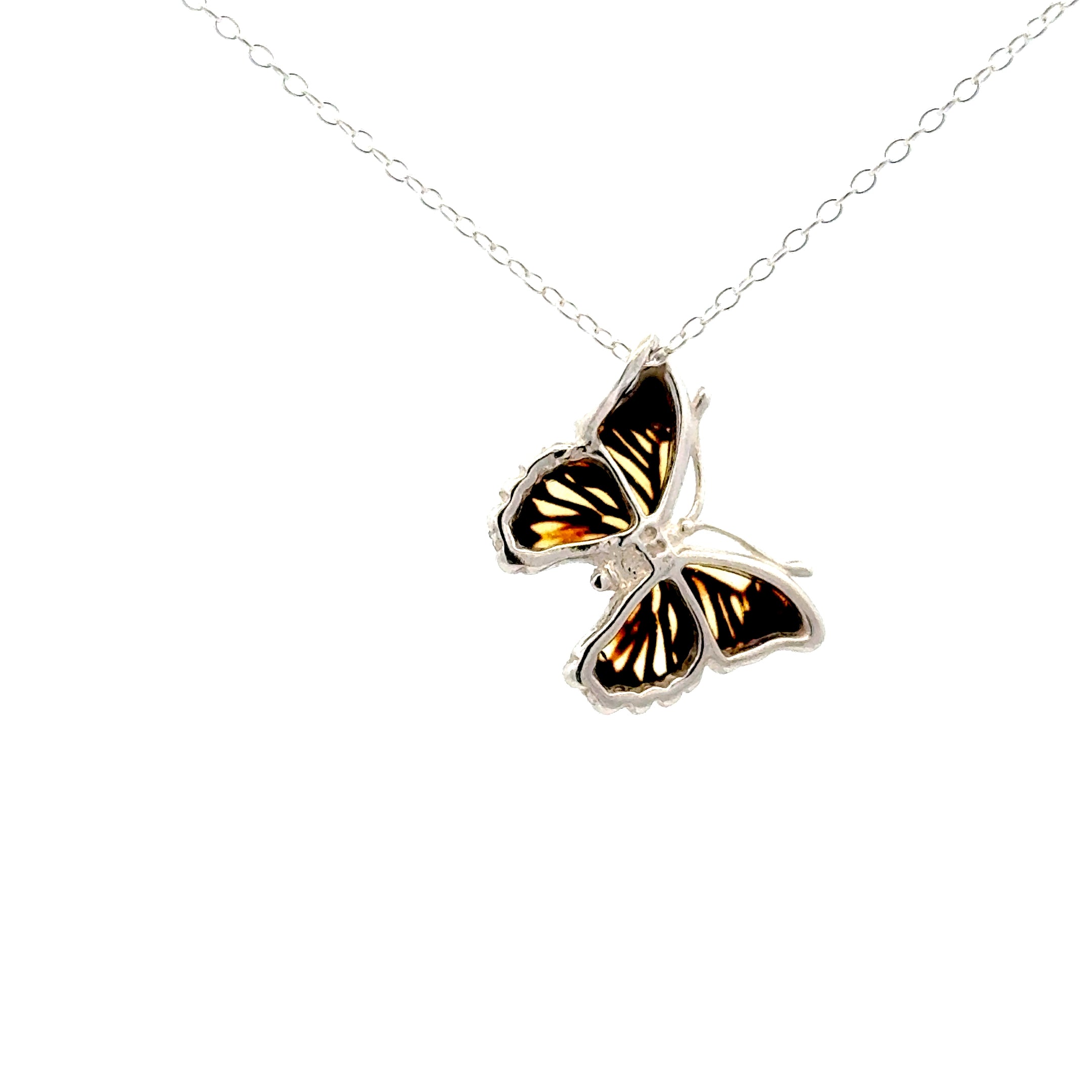 Amber Butterfly Sterling Silver Necklace