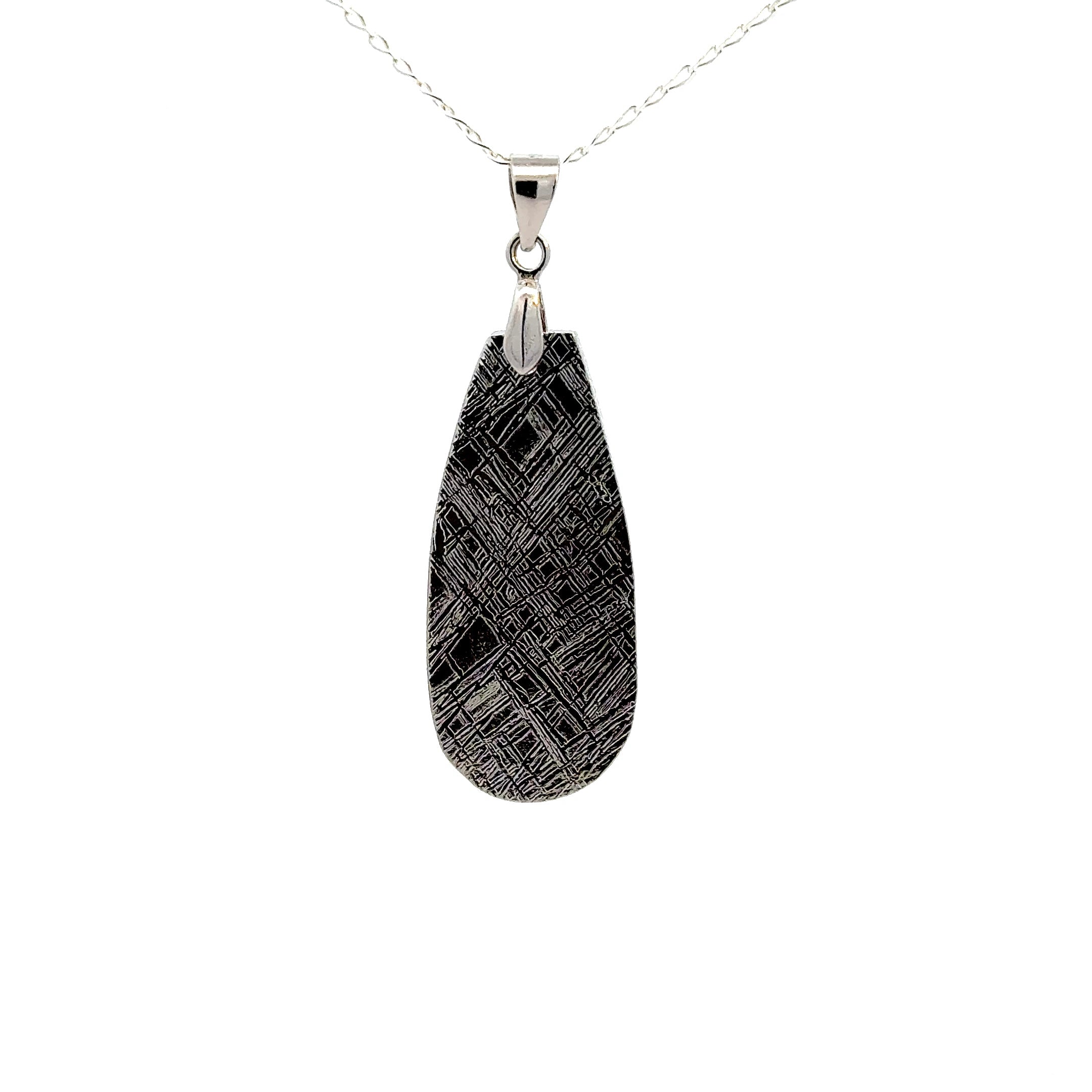 Pear Cut Muonionalusta Meteorite Necklace in Sterling Silver