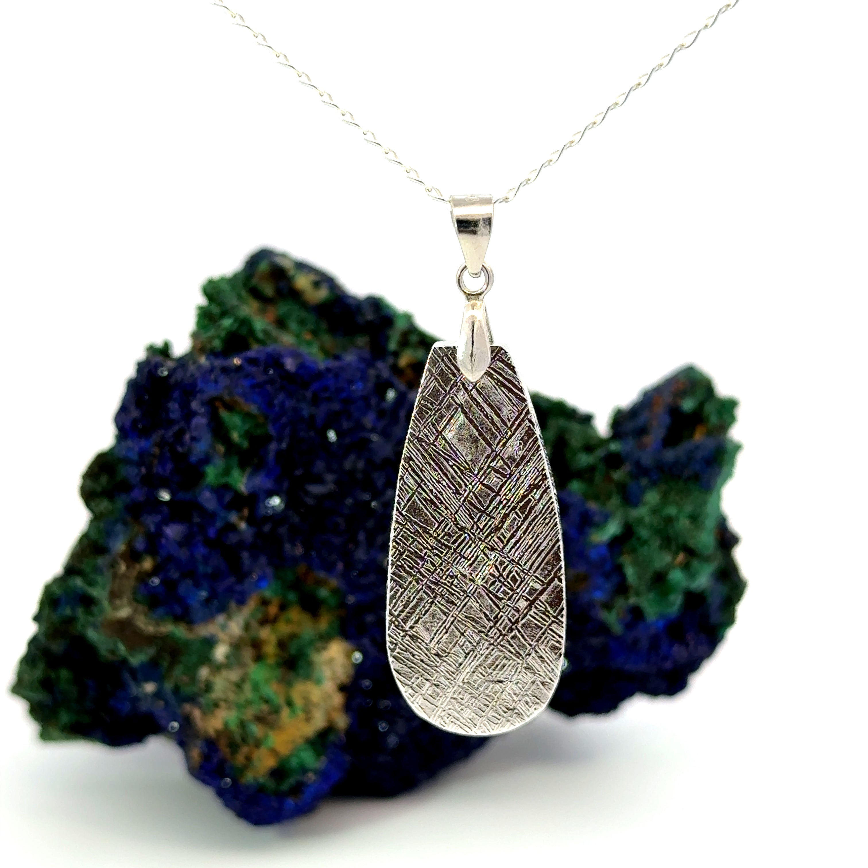 Pear Cut Muonionalusta Meteorite Necklace set in Sterling Silver