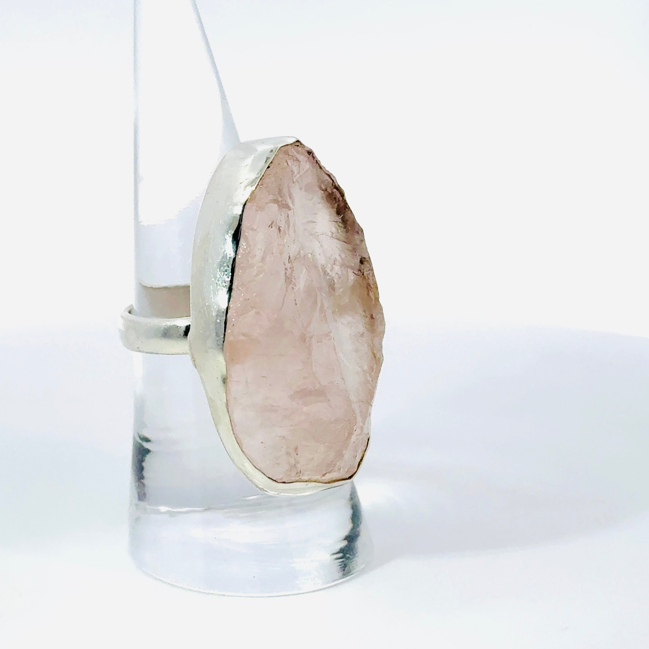Raw Rose Quartz Ring in Sterling Silver