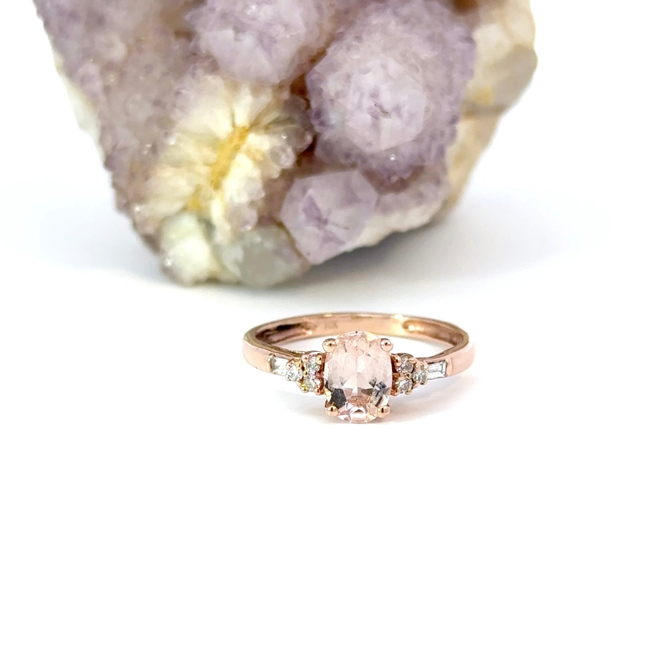 Morganite & Diamond Ring set in 14k Rose Gold