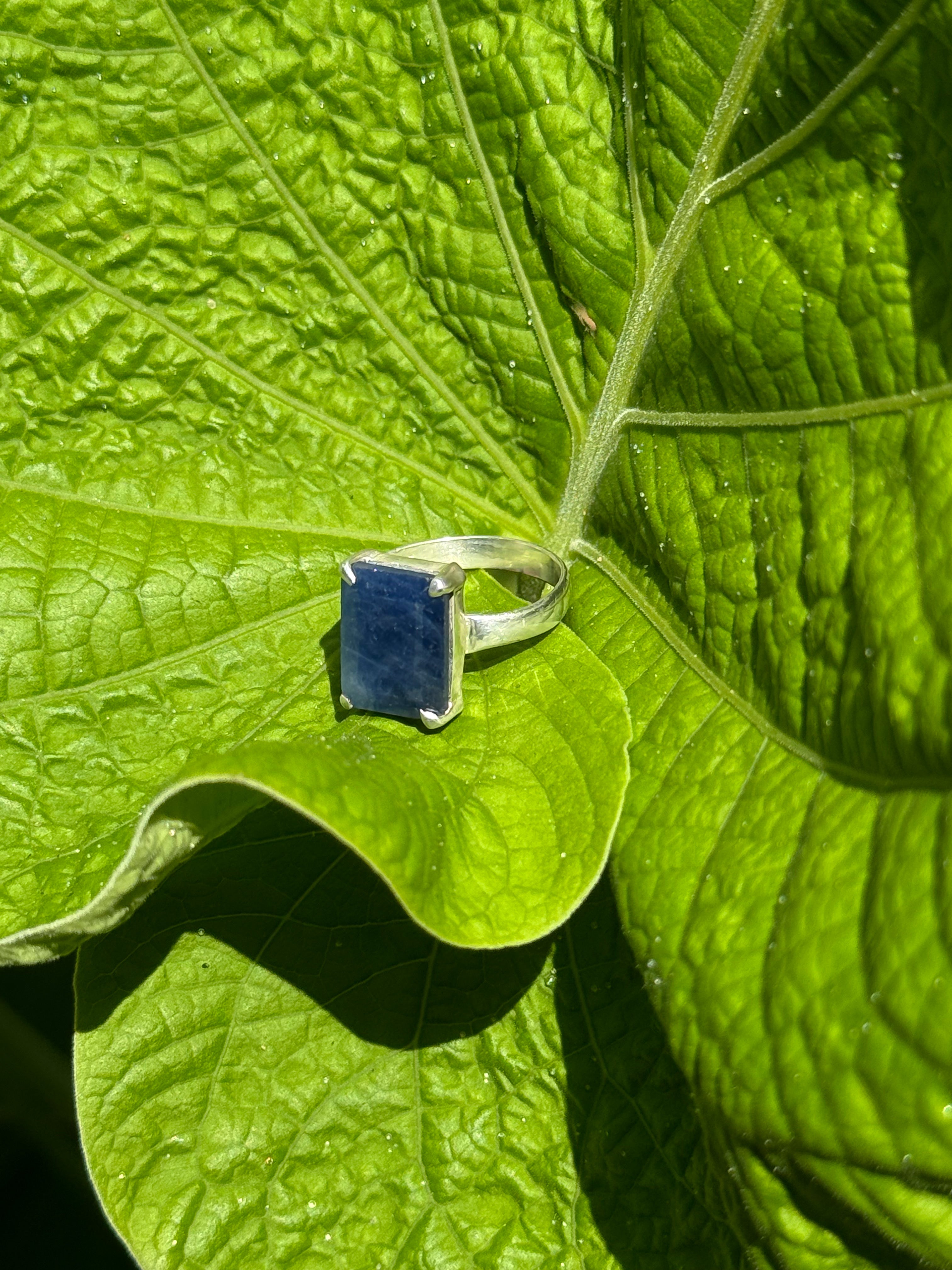 Emerald Cut Blue Sapphire Ring in Sterling Silver