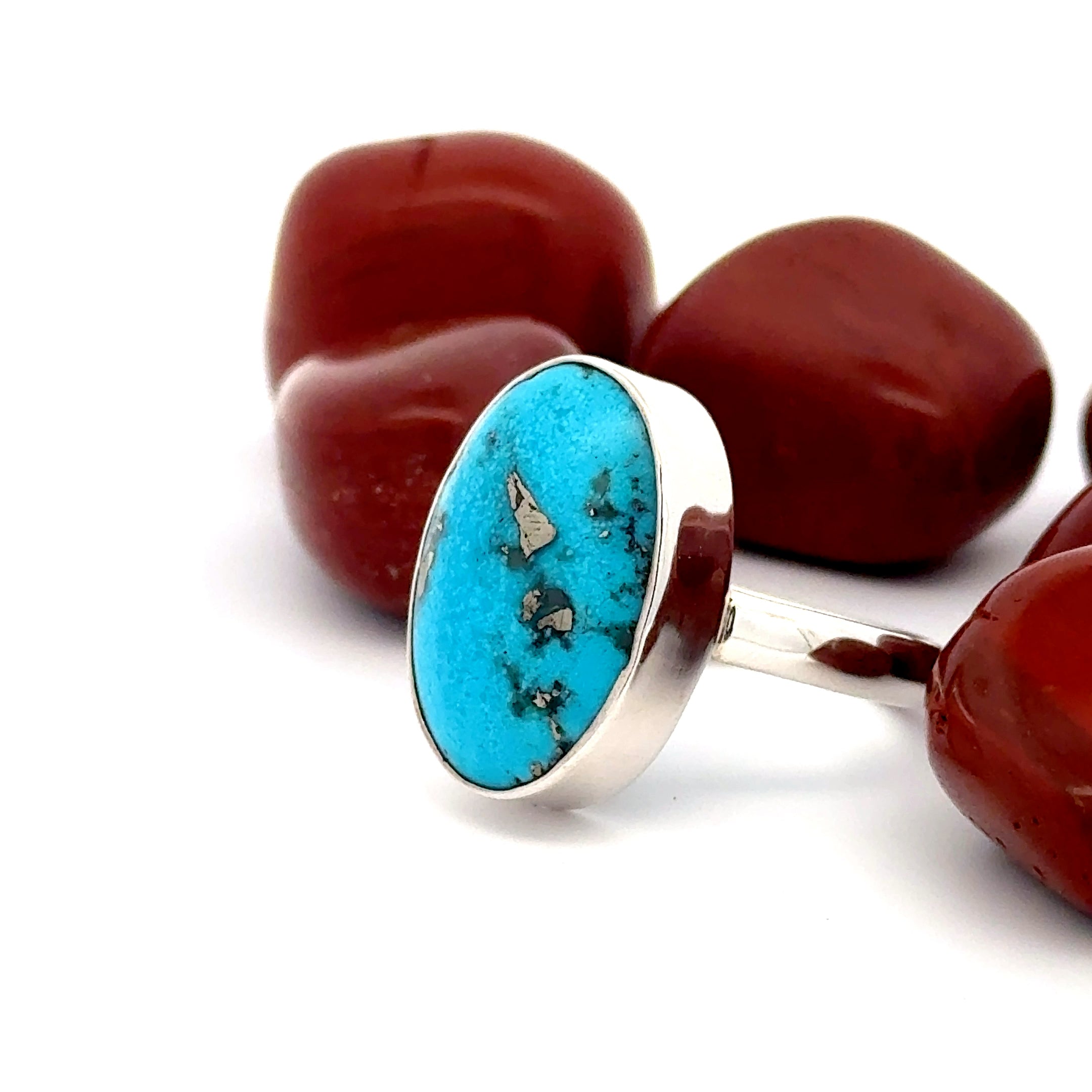 Oval Cut Natural Turquoise Ring in Sterling Silver
