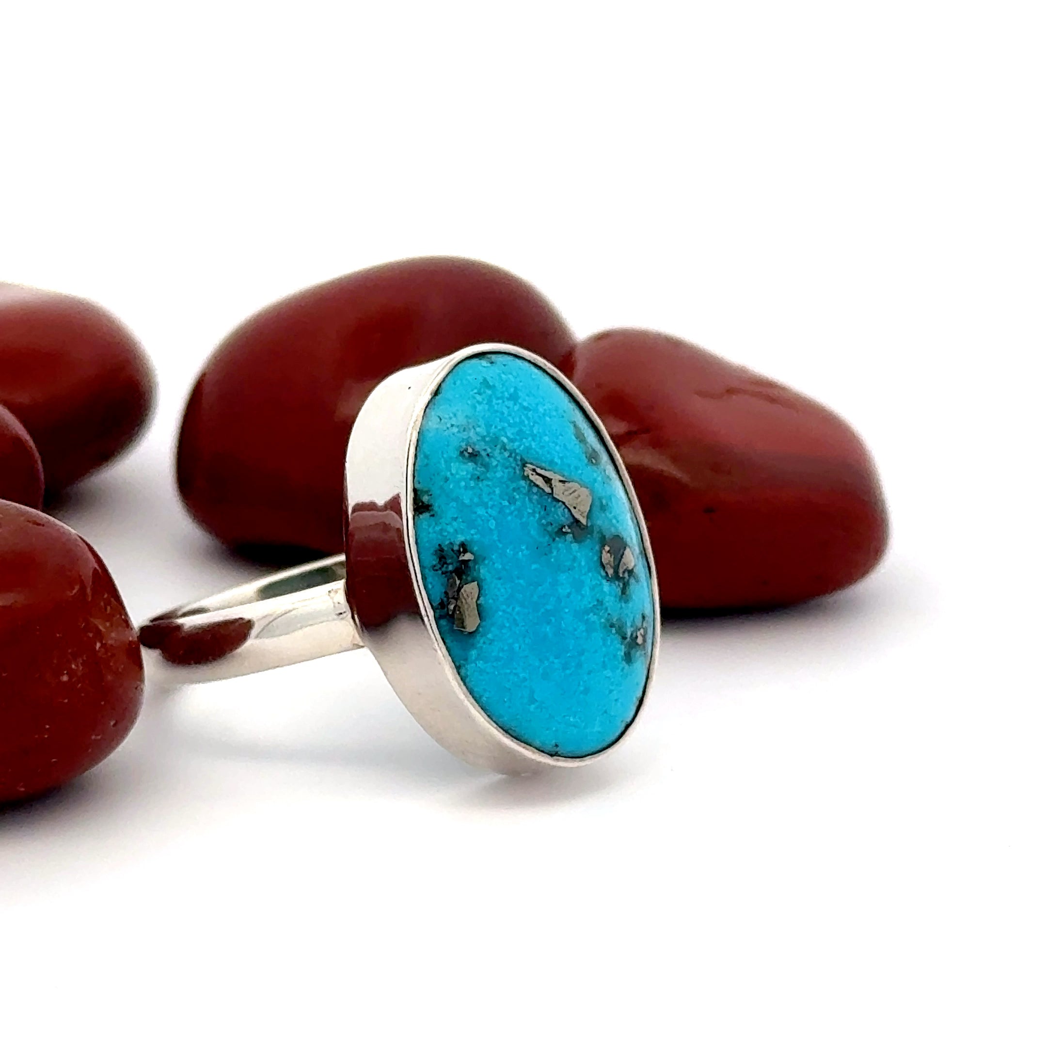 Oval Cut Natural Turquoise Ring in Sterling Silver