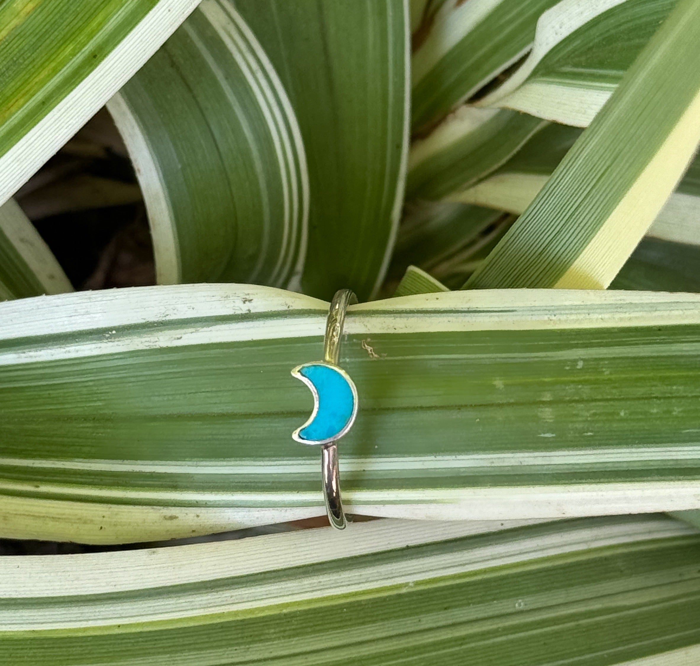 Crescent Moon Shaped Turquoise Ring in Sterling Silver