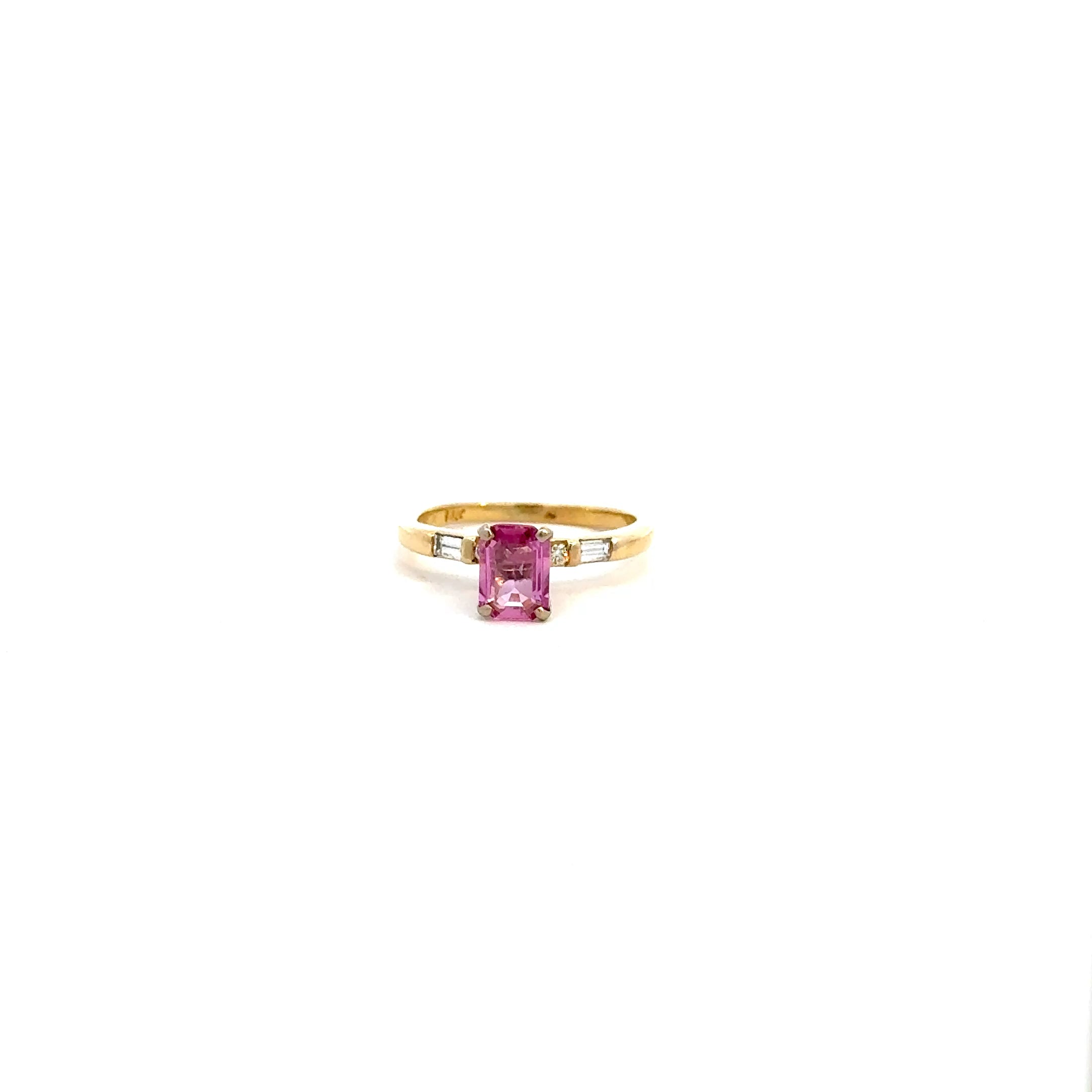 Vintage Pink Sapphire and Diamond Accent Ring in 14k Gold