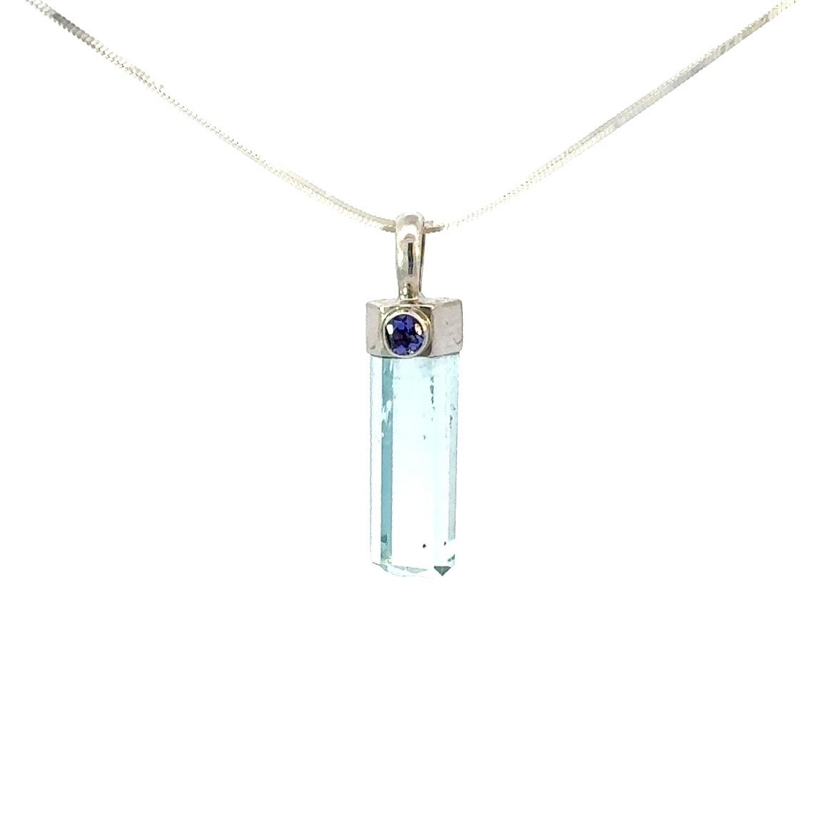 Aquamarine Pendant with Sapphire in Sterling Silver