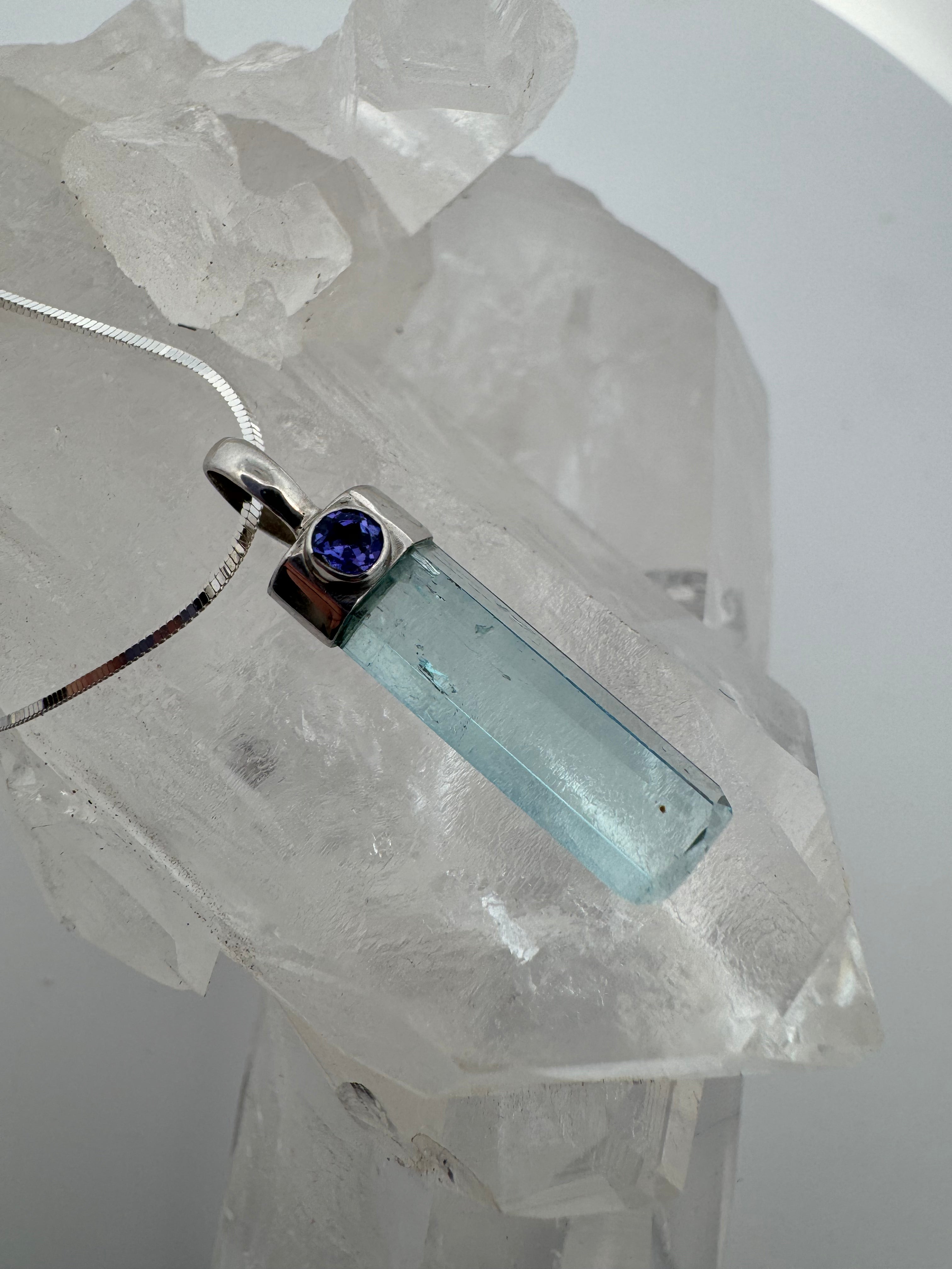 Aquamarine and Tanzanite Necklace in Sterling Silver