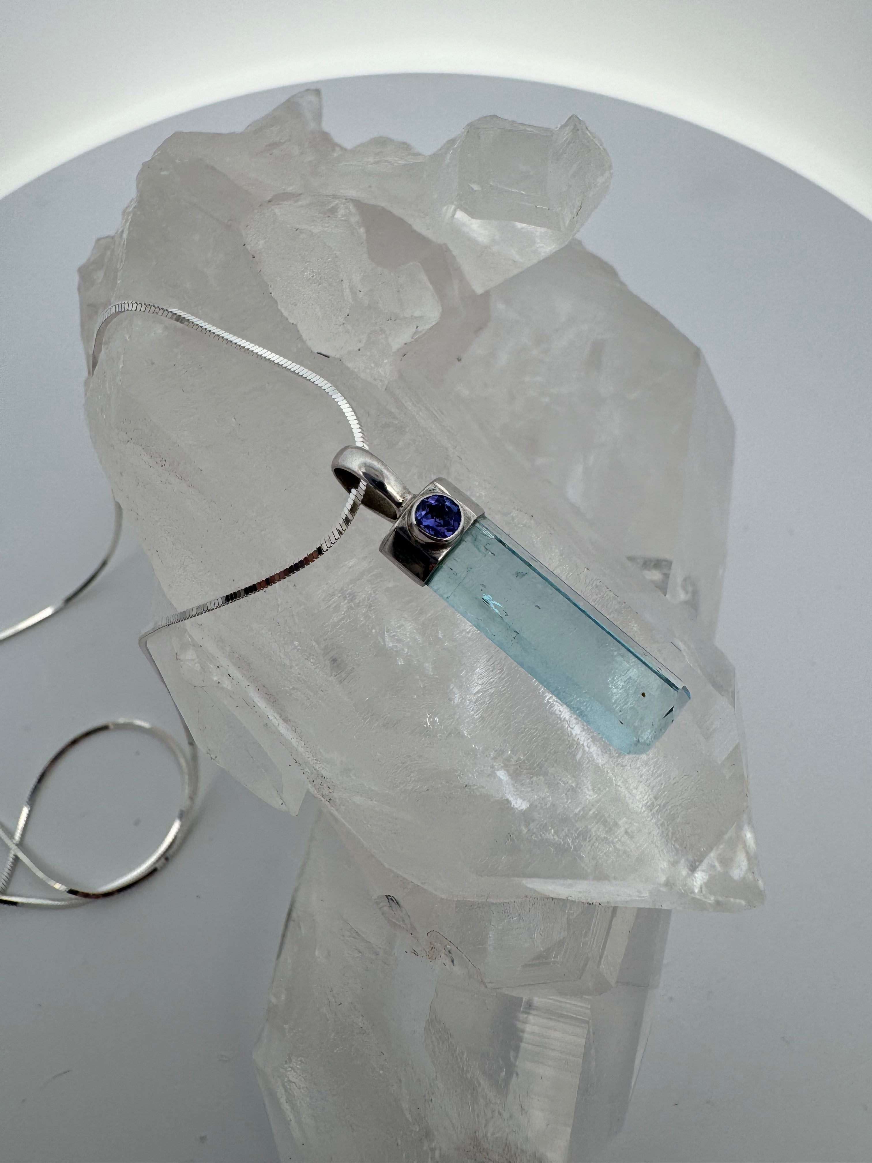 Aquamarine and Tanzanite Necklace in Sterling Silver