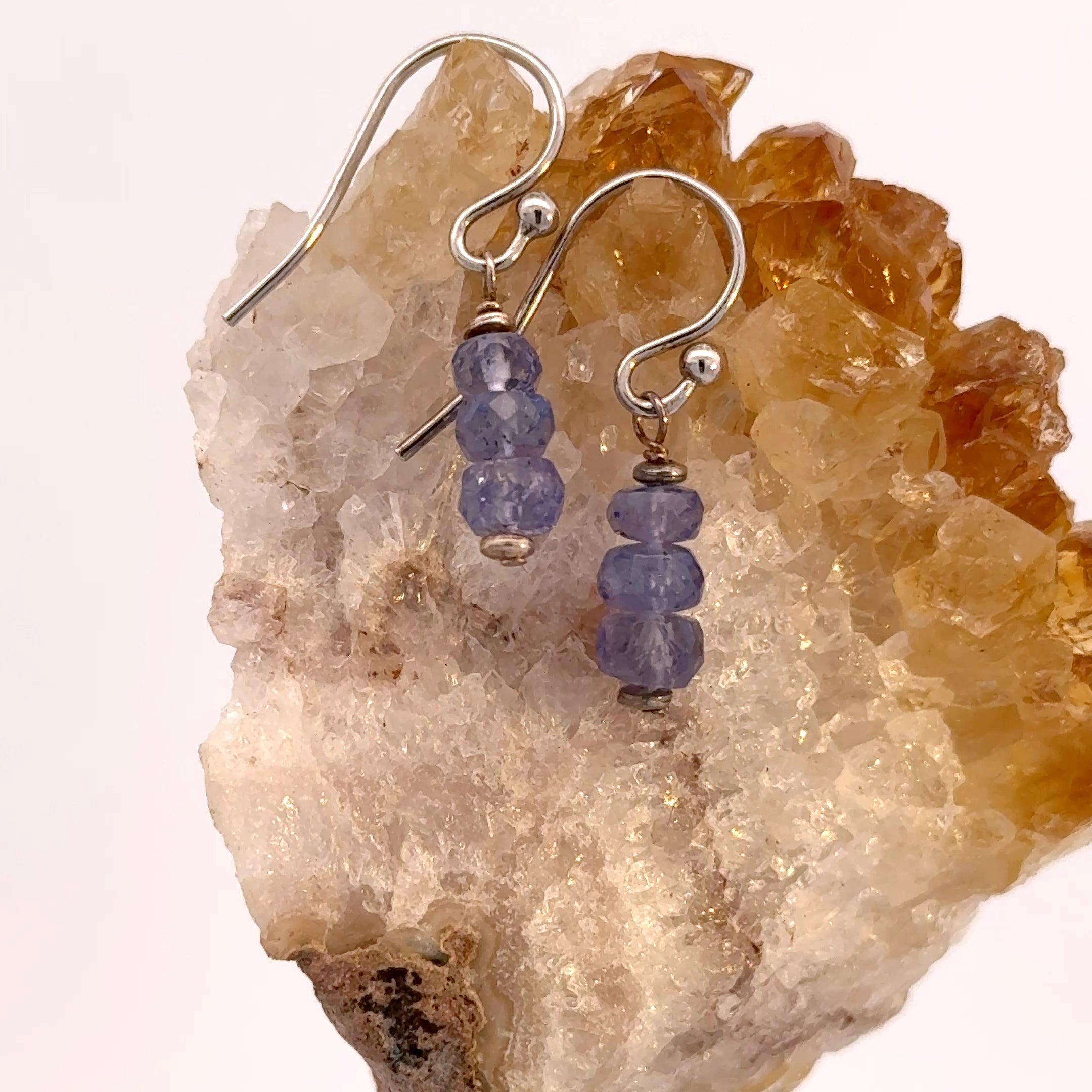 Beaded Tanzanite Earrings in Sterling Silver