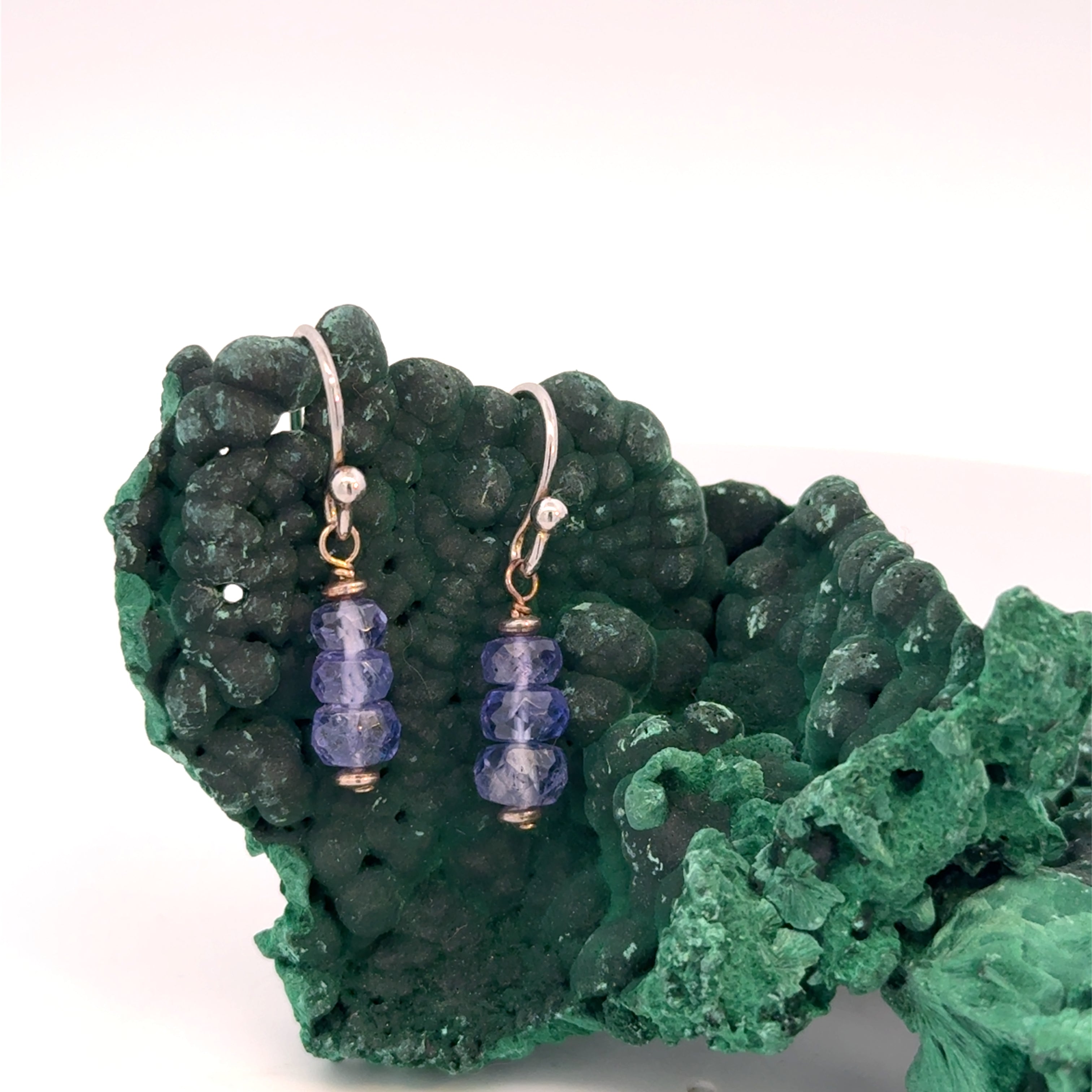 Beaded Tanzanite Earrings in Sterling Silver