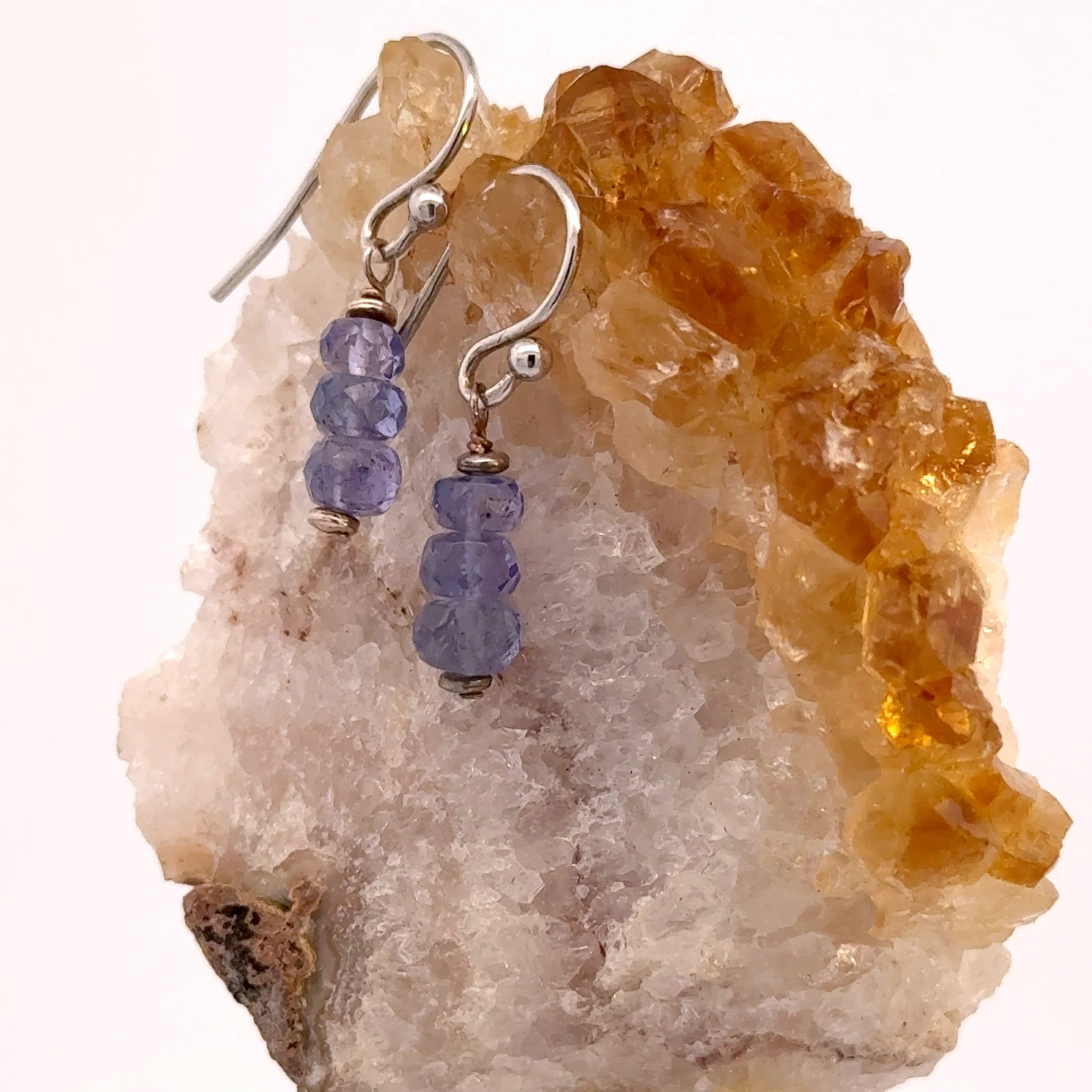 Beaded Tanzanite Earrings in Sterling Silver