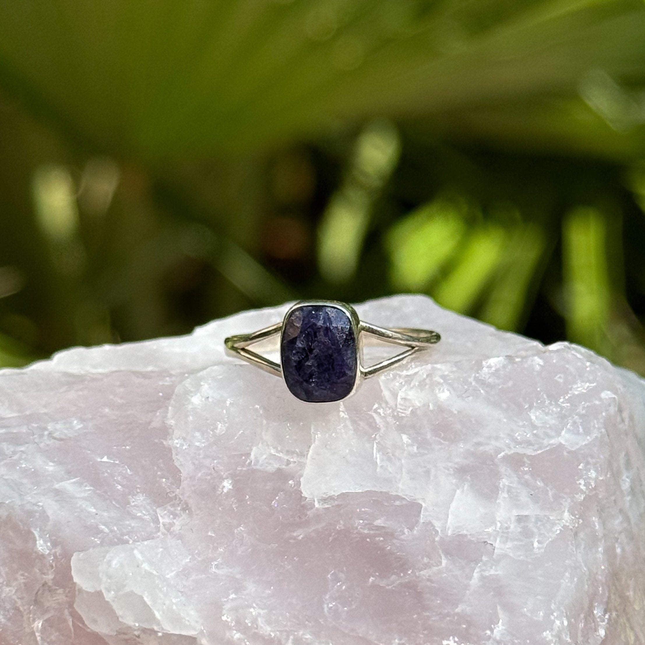 Rectangle Cut Blue Sapphire Ring in Sterling Silver