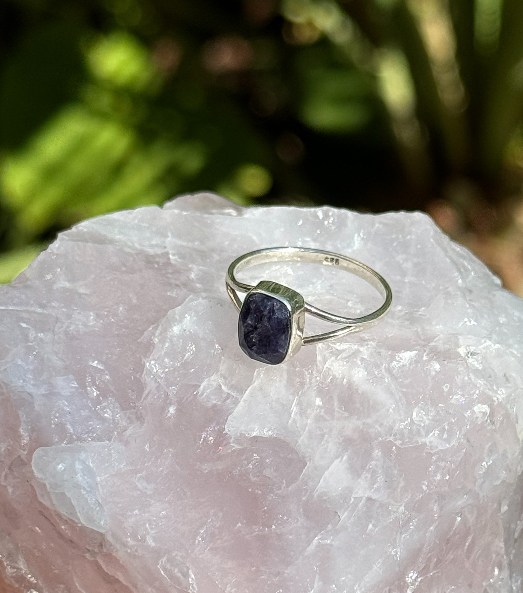 Rectangle Cut Blue Sapphire Ring in Sterling Silver