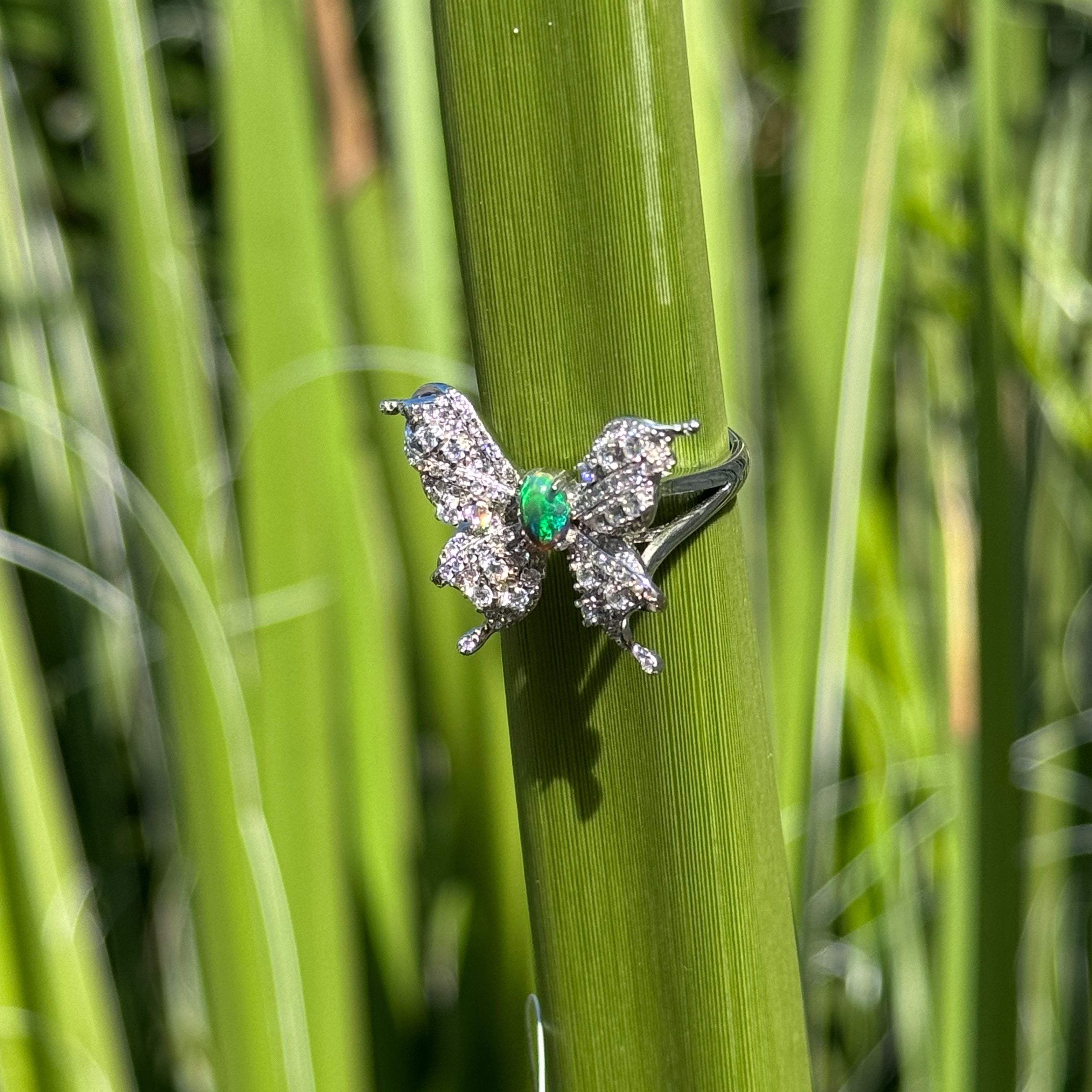 Butterfly Opal and CZ Ring in Sterling Silver