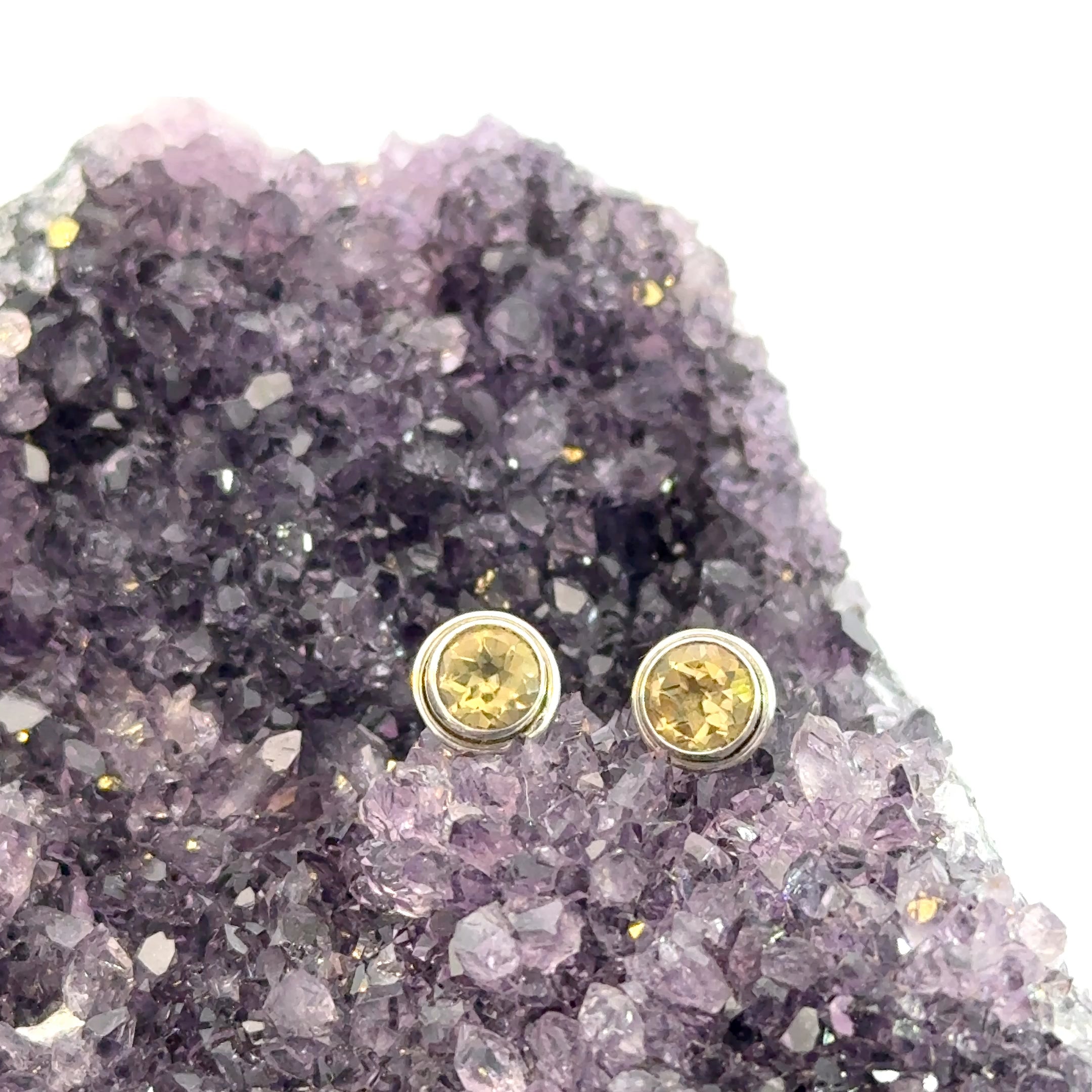 Round Cut Citrine Stud Earrings in Sterling