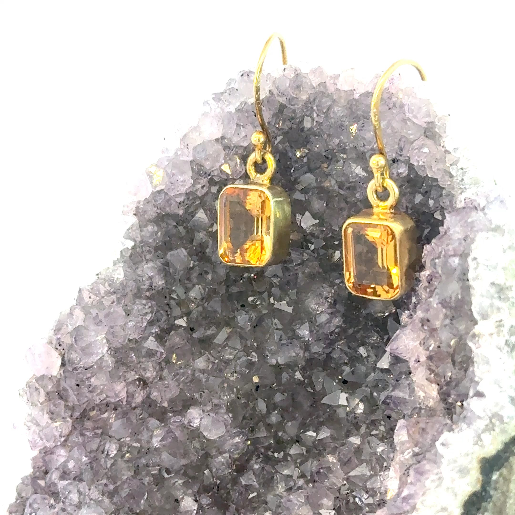 Emerald Cut Citrine Earrings in Vermeil