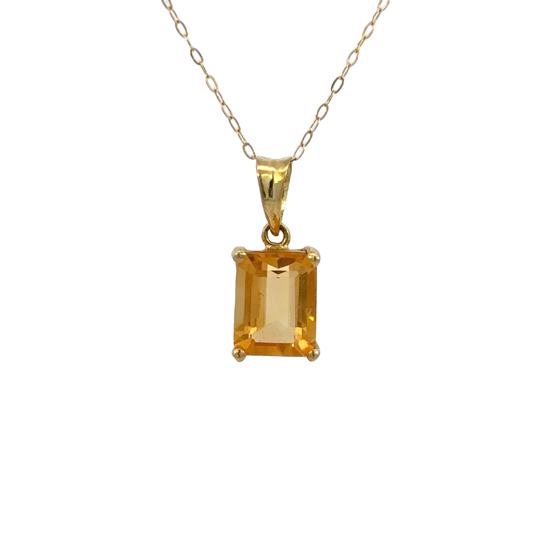 Emerald Cut Citrine Necklace in 14k Gold