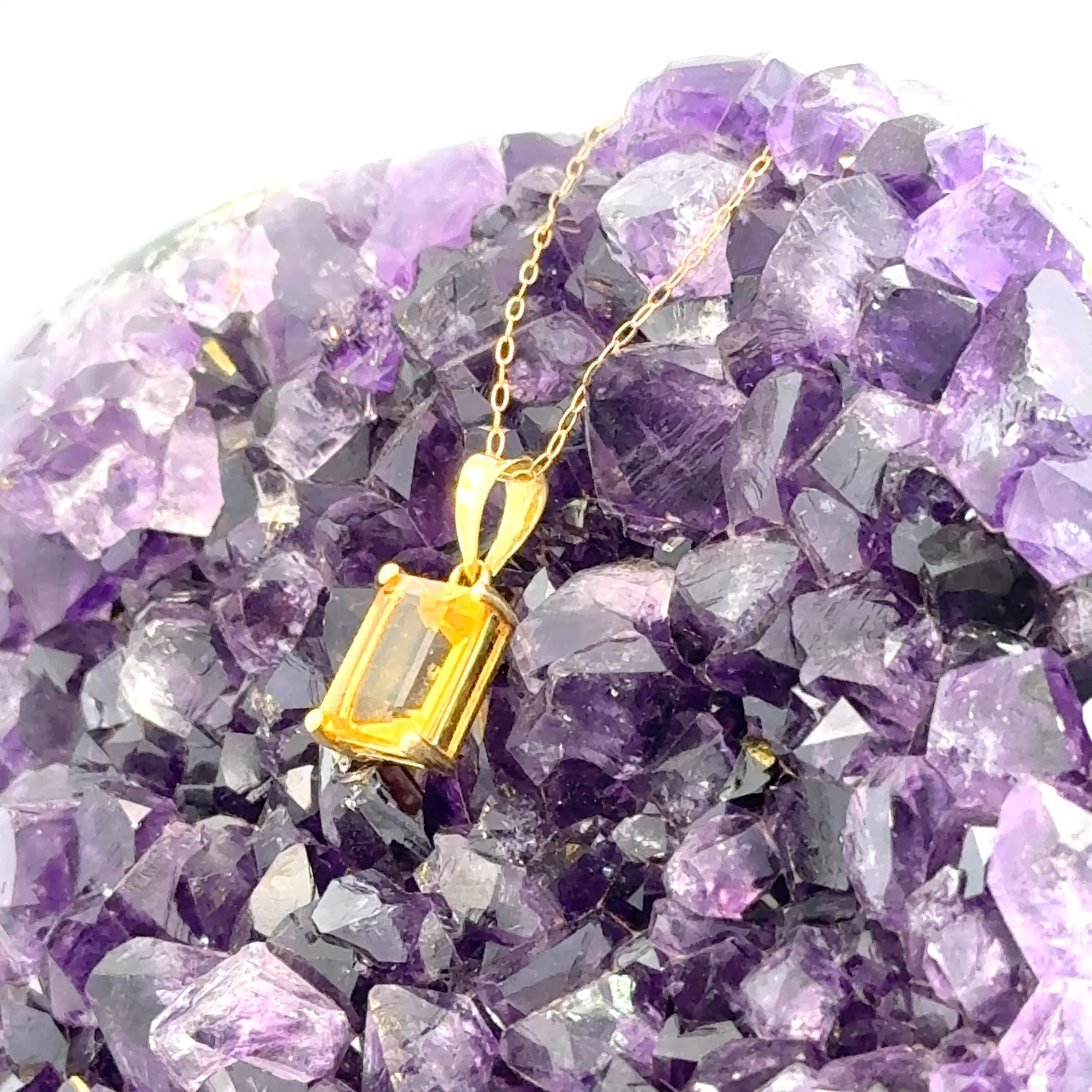 Emerald Cut Citrine Necklace in 14k Gold