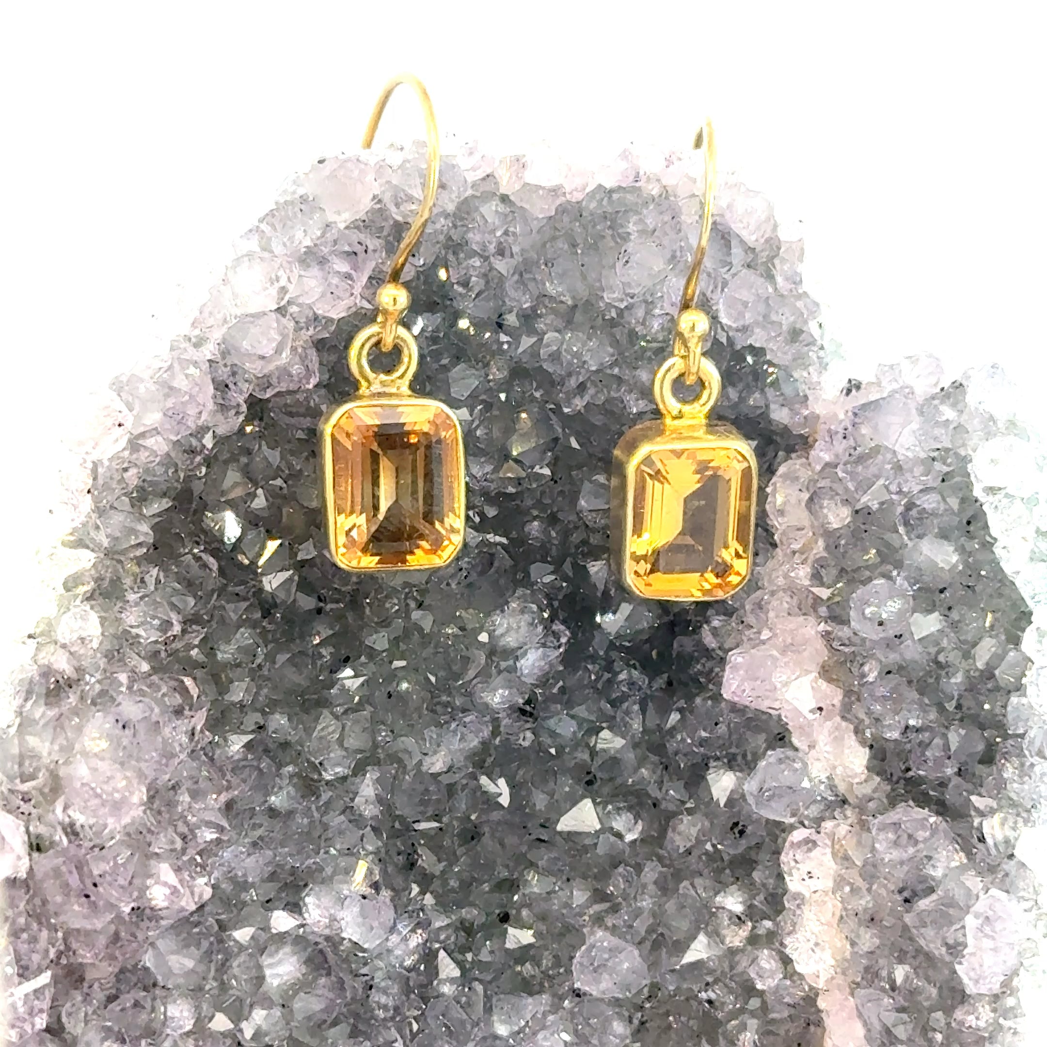 Emerald Cut Citrine Earrings in Vermeil