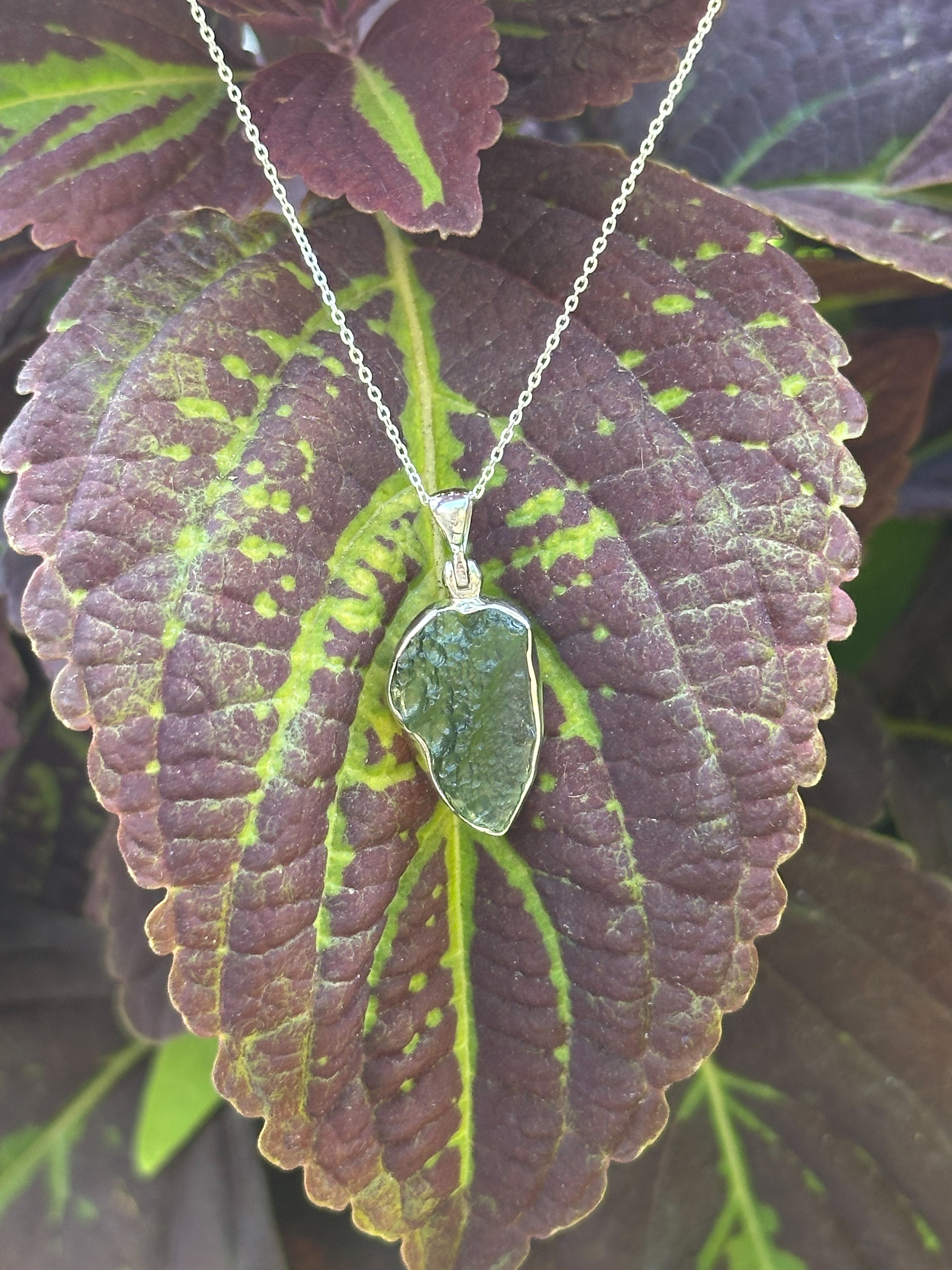 Freeform Moldavite Necklace in Sterling Silver