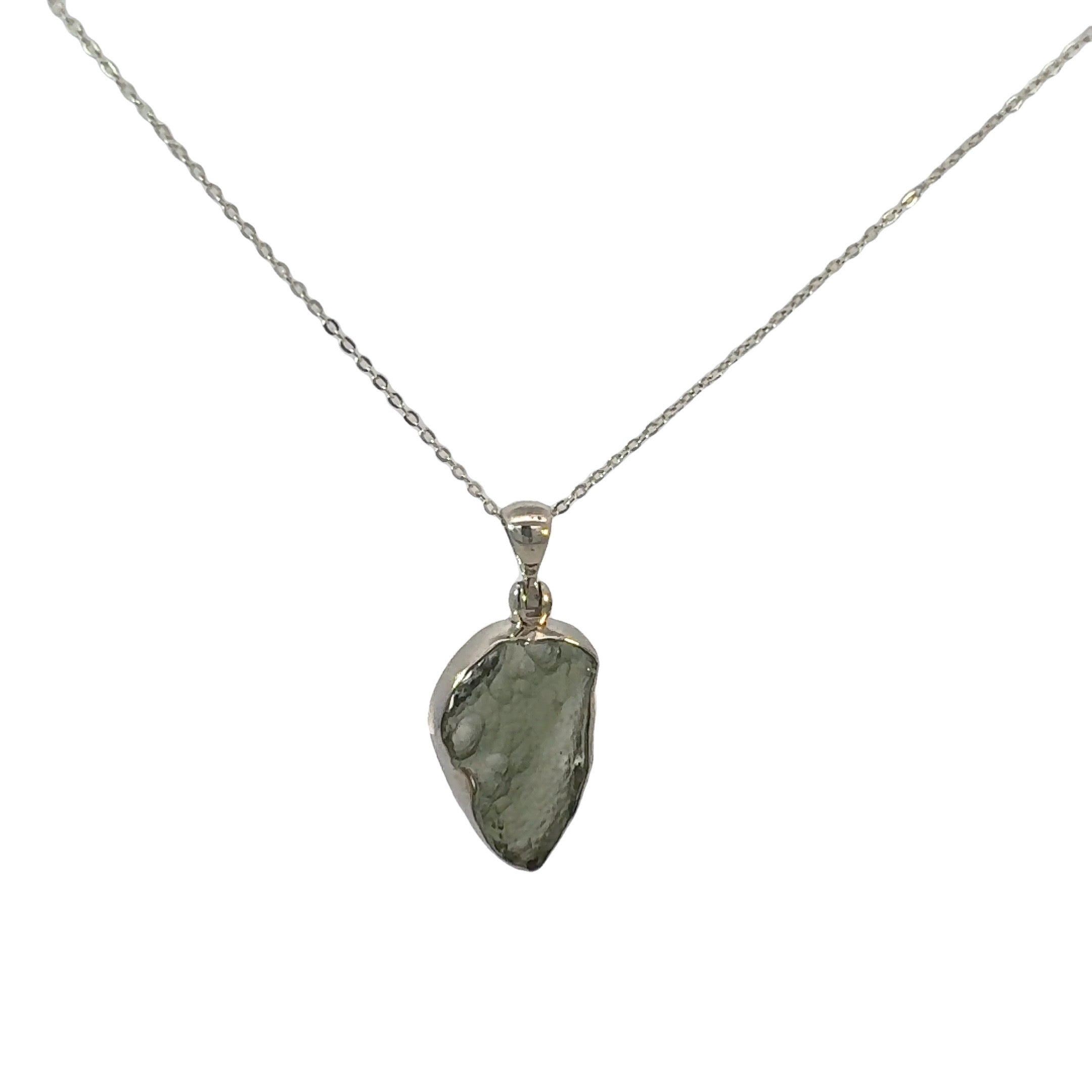 Freeform Moldavite Necklace in Sterling Silver