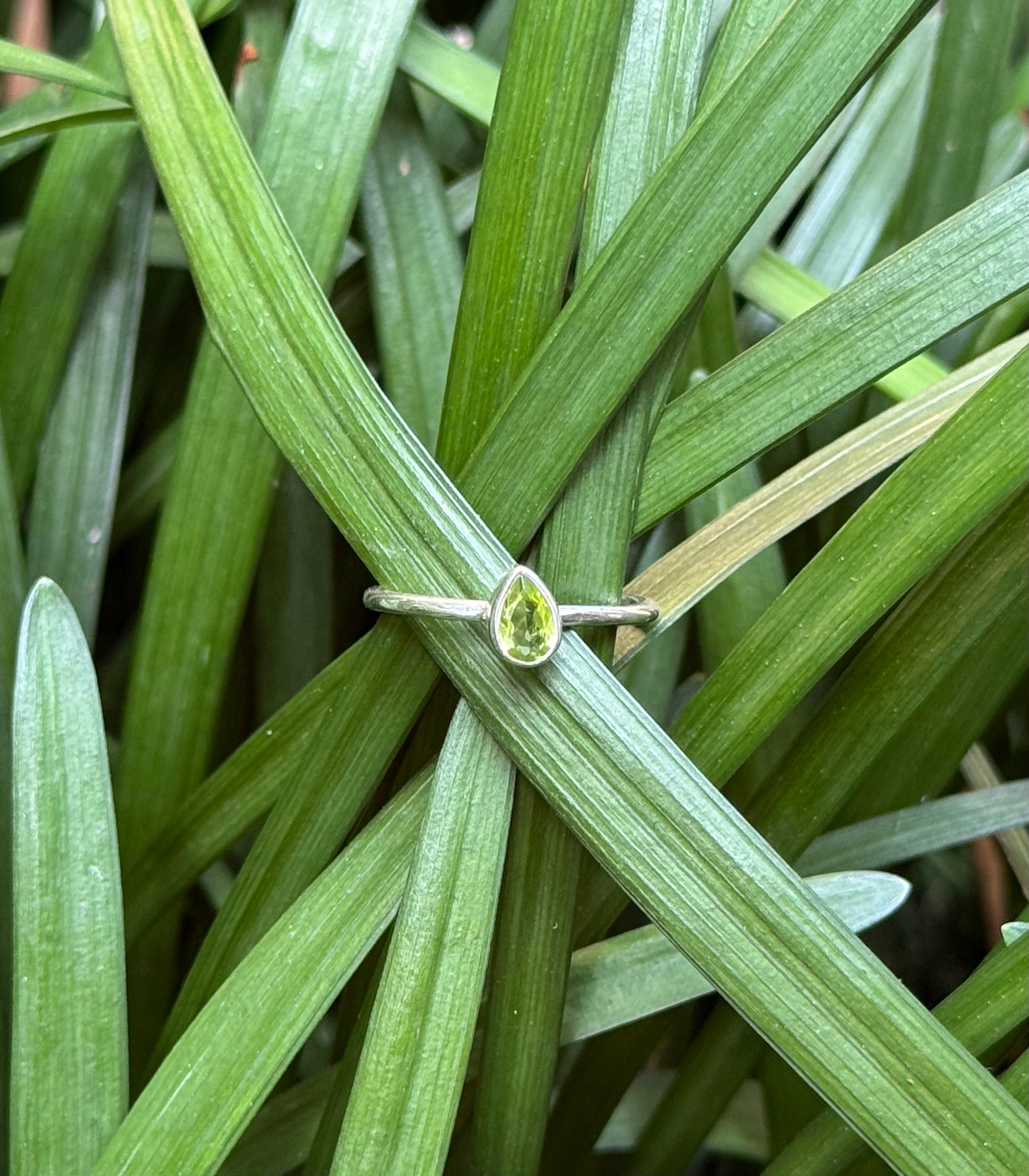 Pear Cut Peridot Ring in Sterling Silver