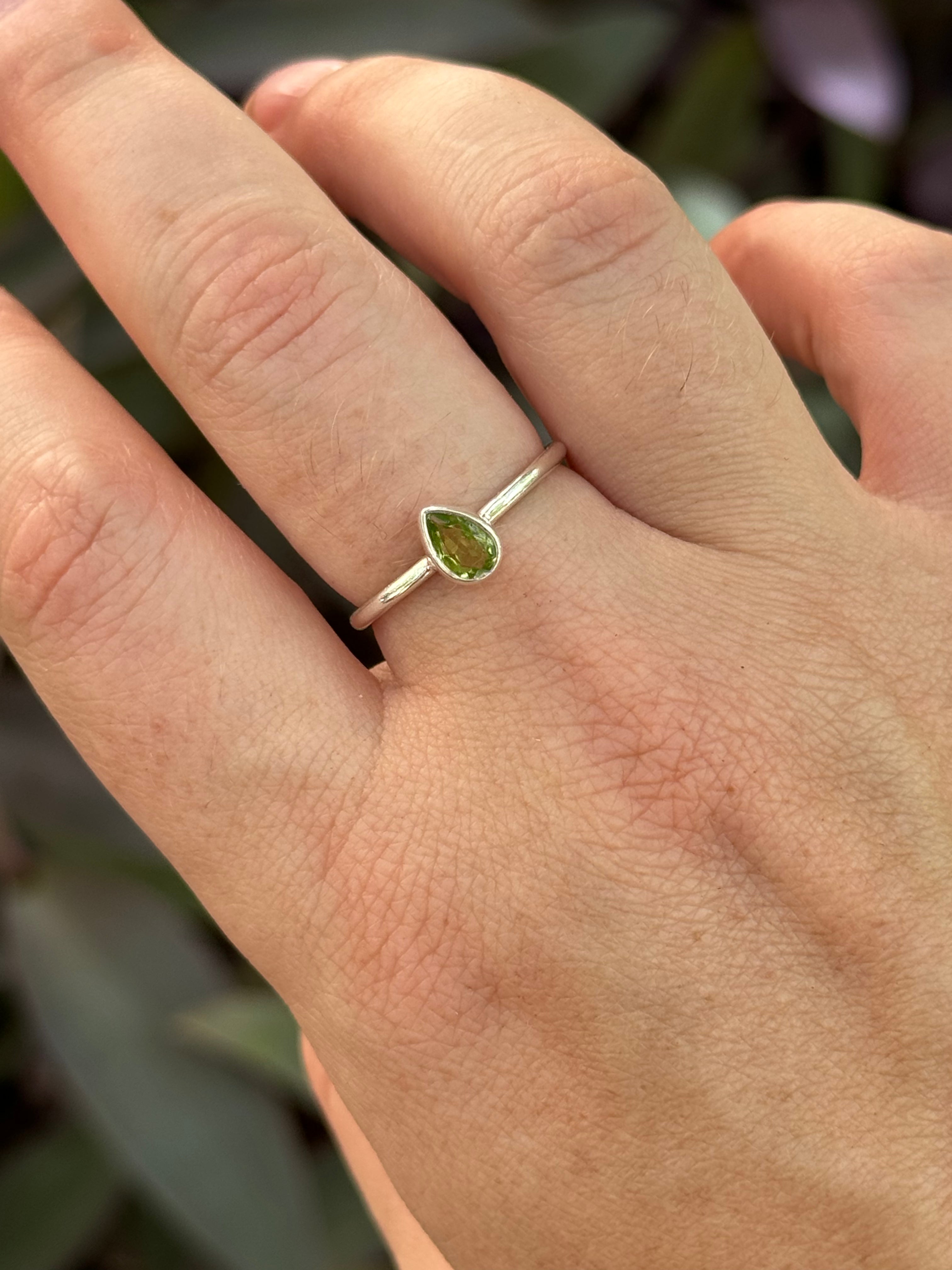 Pear Cut Peridot Ring in Sterling Silver