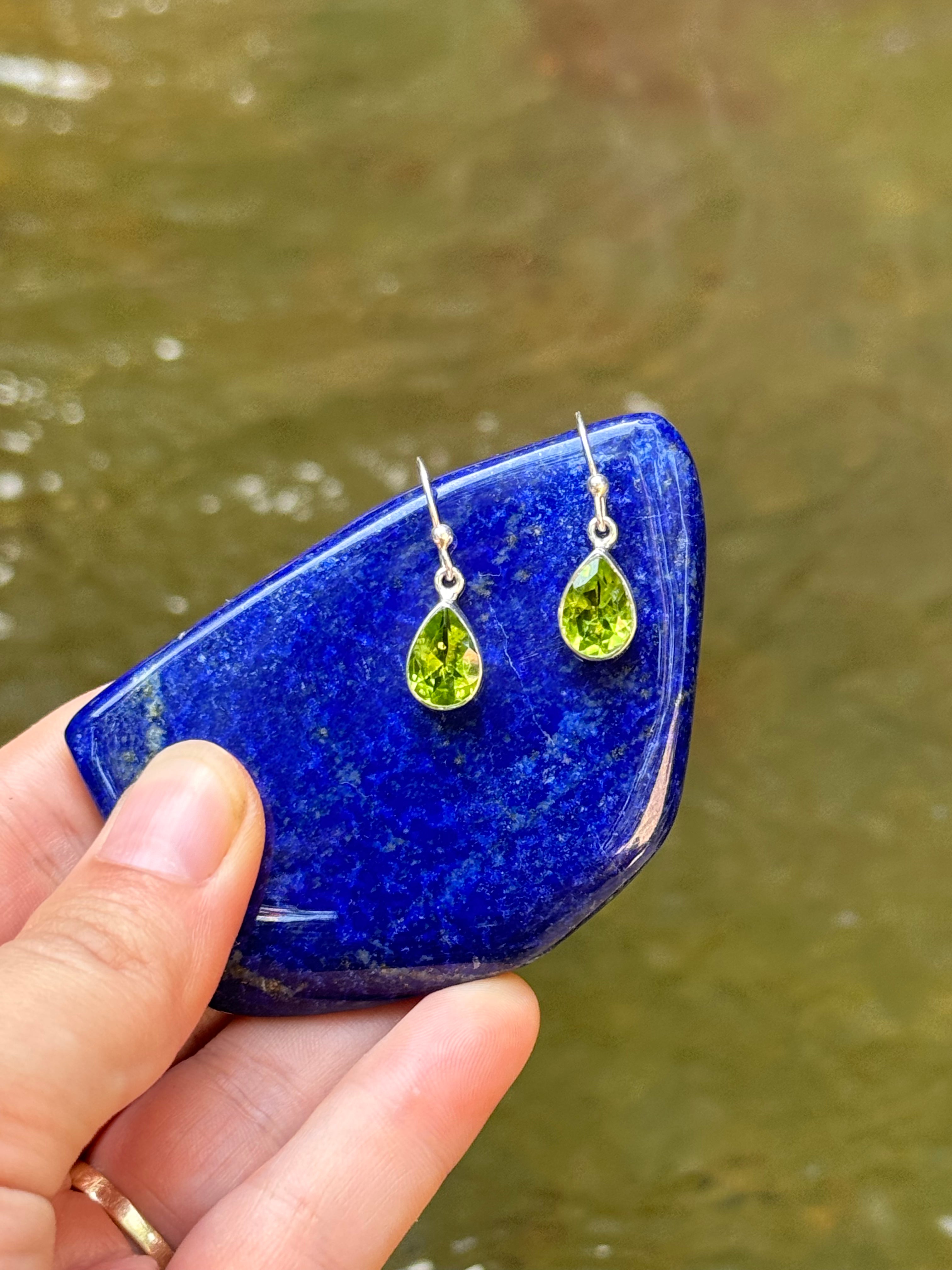 Pear Cut Peridot Earrings in Sterling Silver