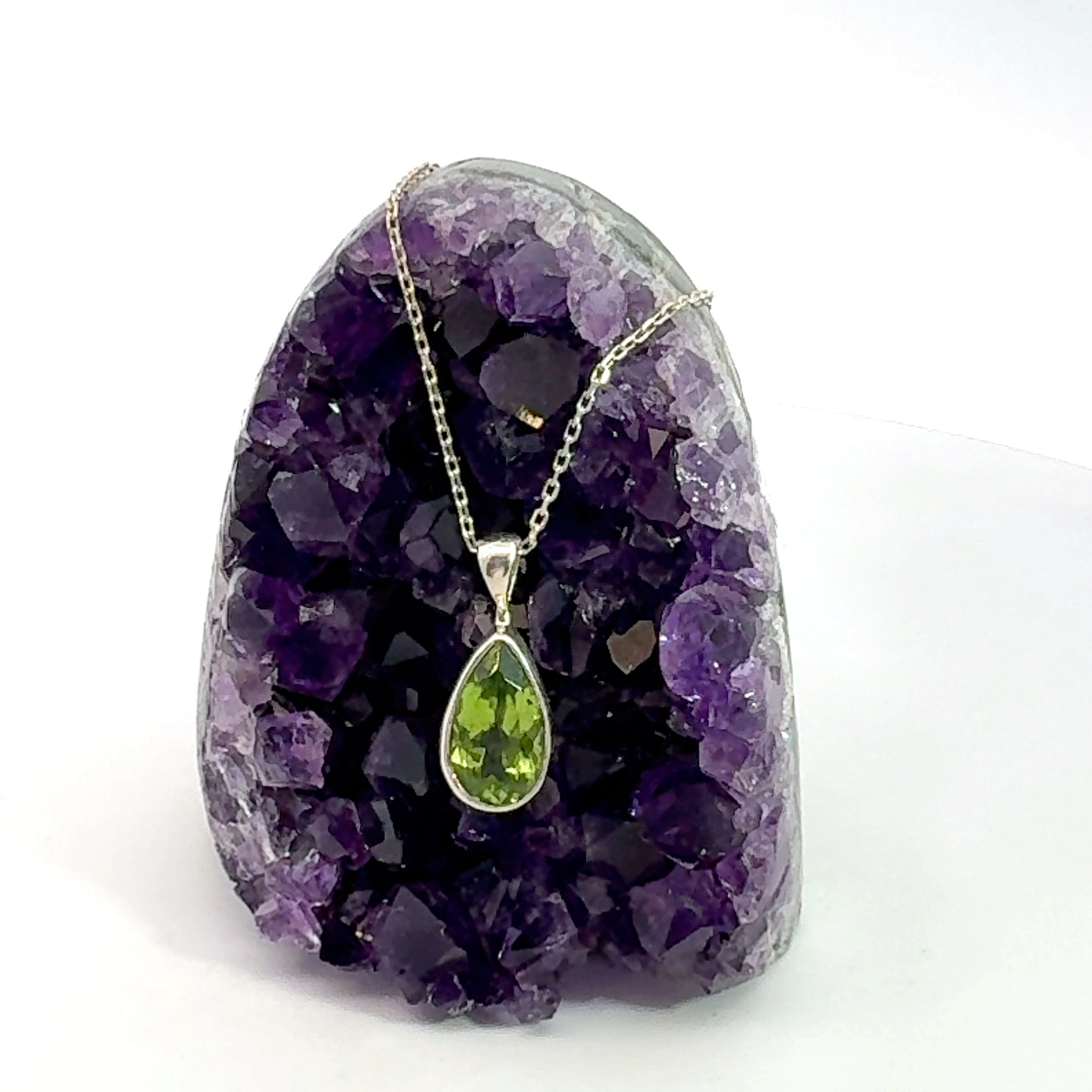 Pear Cut Peridot Necklace in Sterling Silver