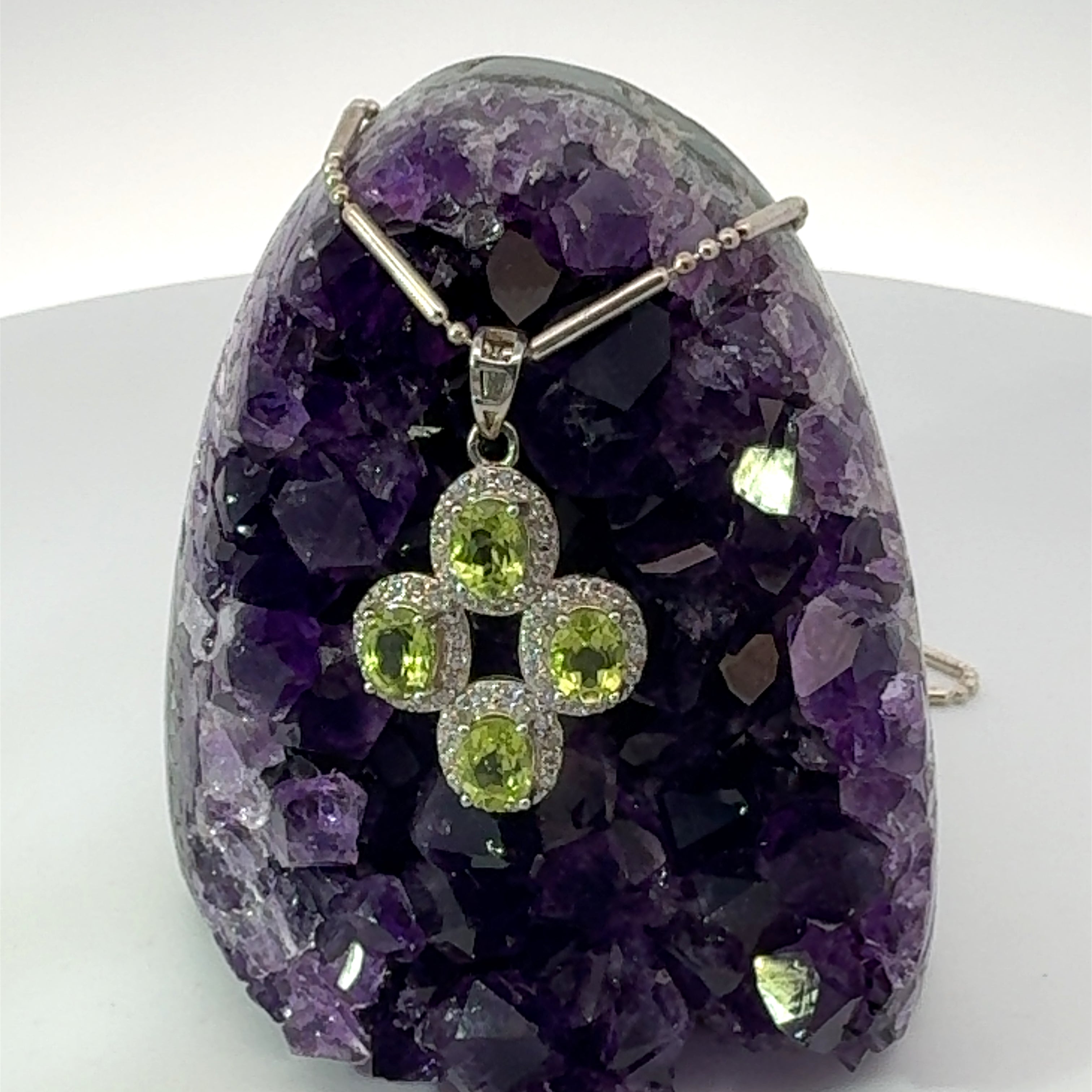 Peridot and White Topaz Cross Necklace in Sterling Silver